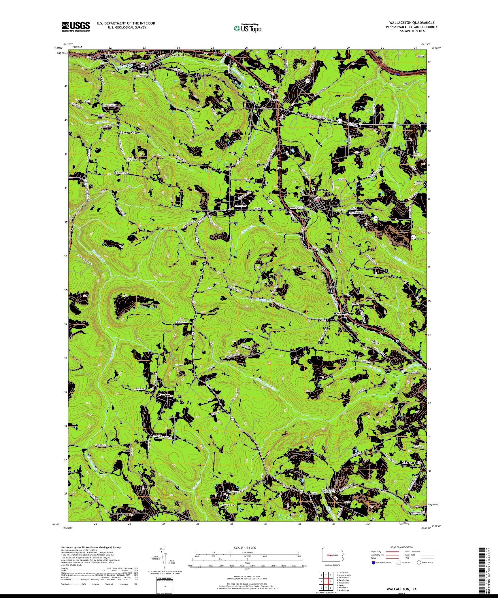 USGS US TOPO 7.5-MINUTE MAP FOR WALLACETON, PA 2019