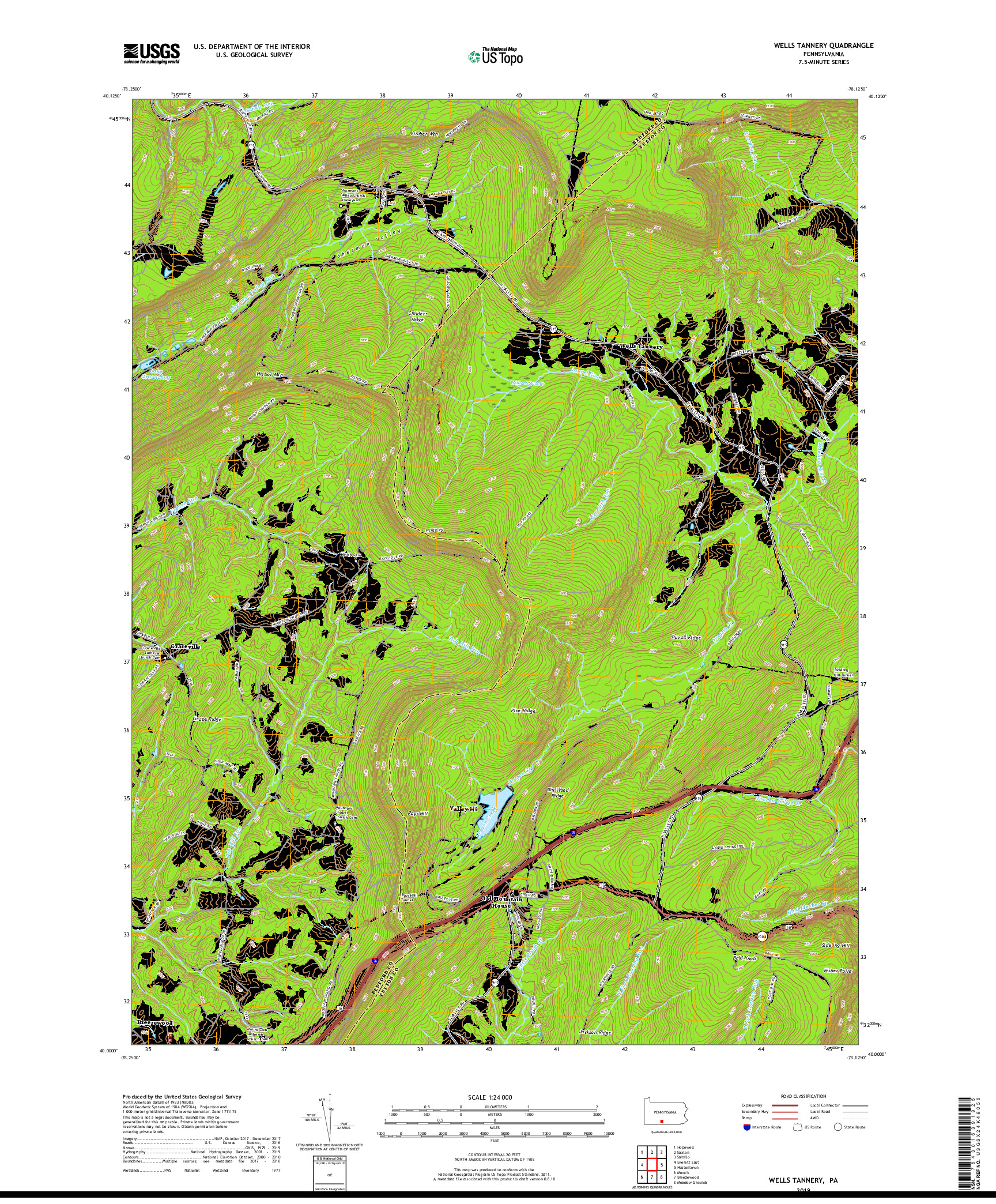 USGS US TOPO 7.5-MINUTE MAP FOR WELLS TANNERY, PA 2019