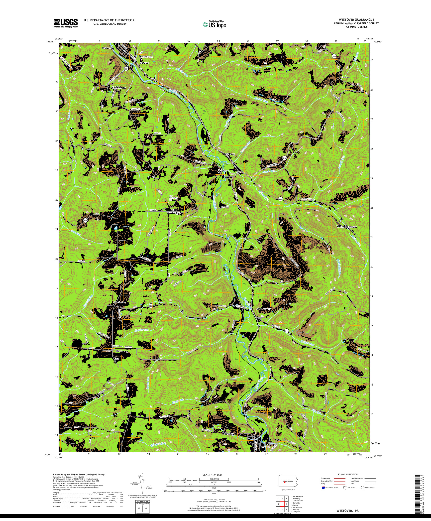 USGS US TOPO 7.5-MINUTE MAP FOR WESTOVER, PA 2019