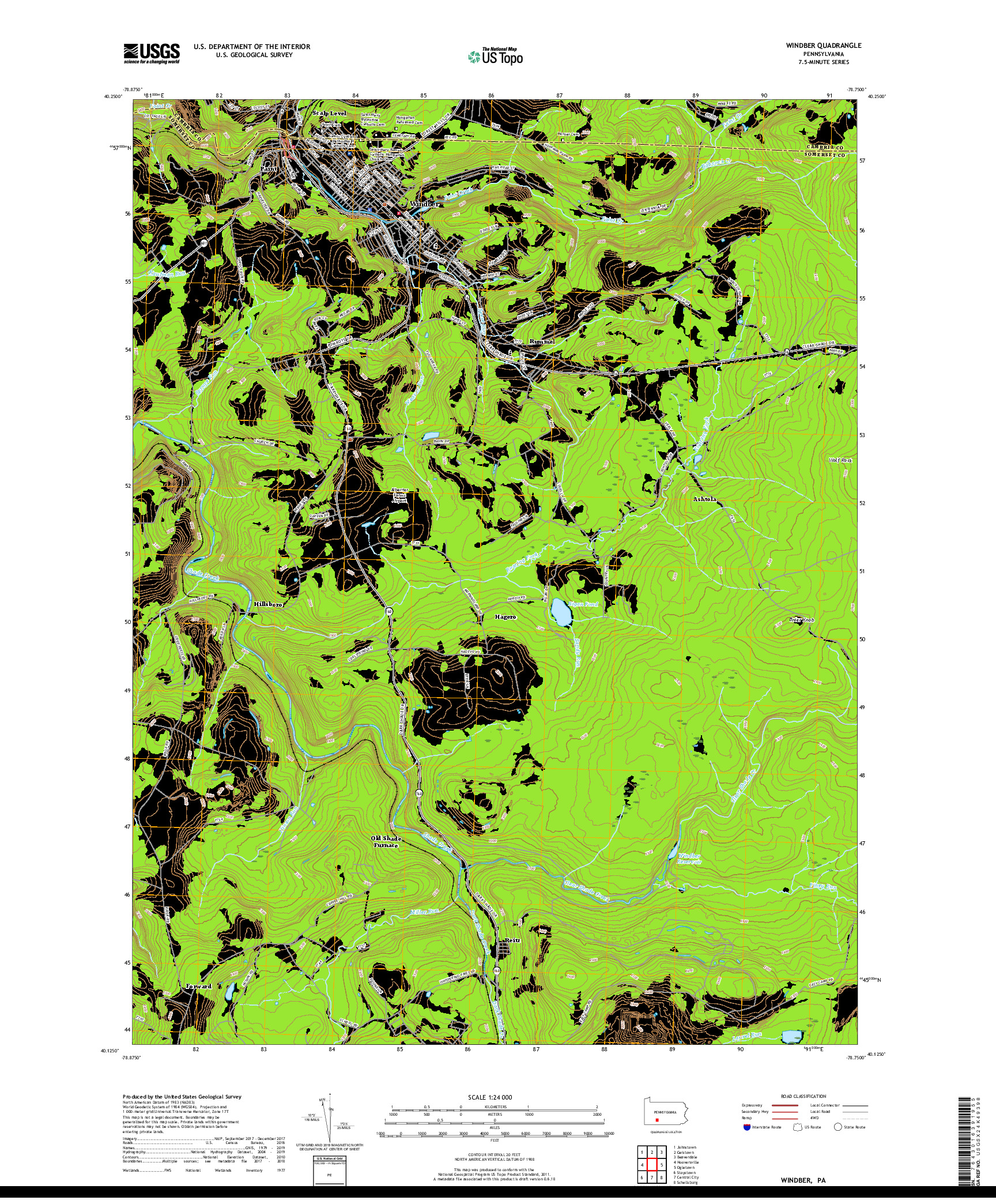 USGS US TOPO 7.5-MINUTE MAP FOR WINDBER, PA 2019
