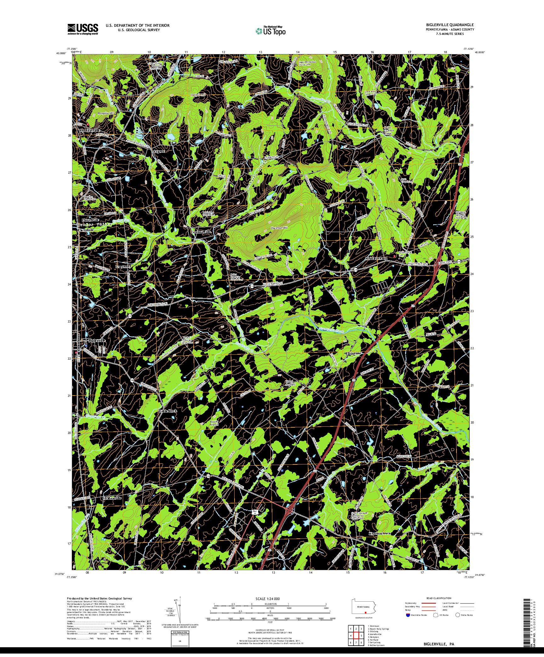 USGS US TOPO 7.5-MINUTE MAP FOR BIGLERVILLE, PA 2019