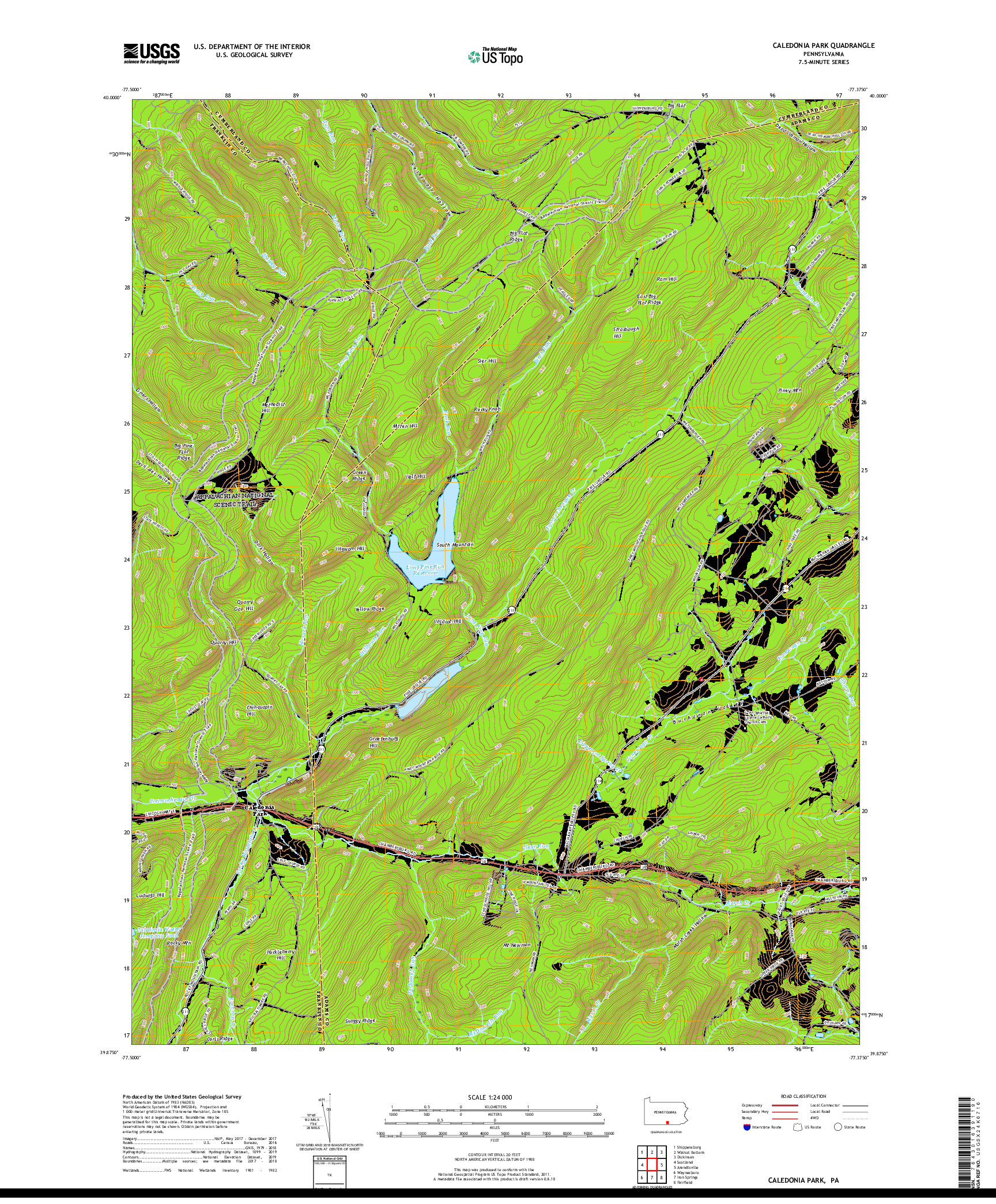 USGS US TOPO 7.5-MINUTE MAP FOR CALEDONIA PARK, PA 2019