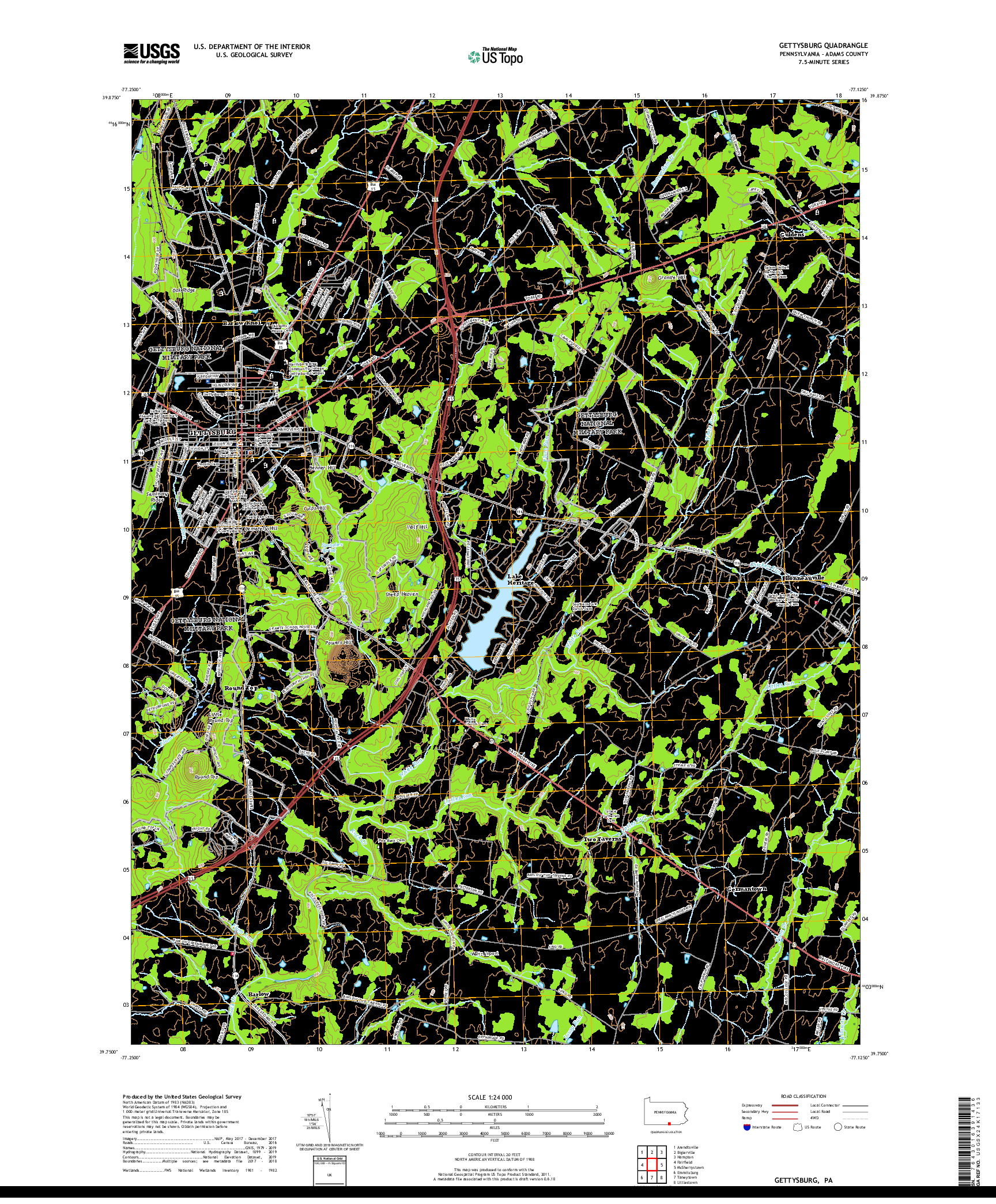 USGS US TOPO 7.5-MINUTE MAP FOR GETTYSBURG, PA 2019