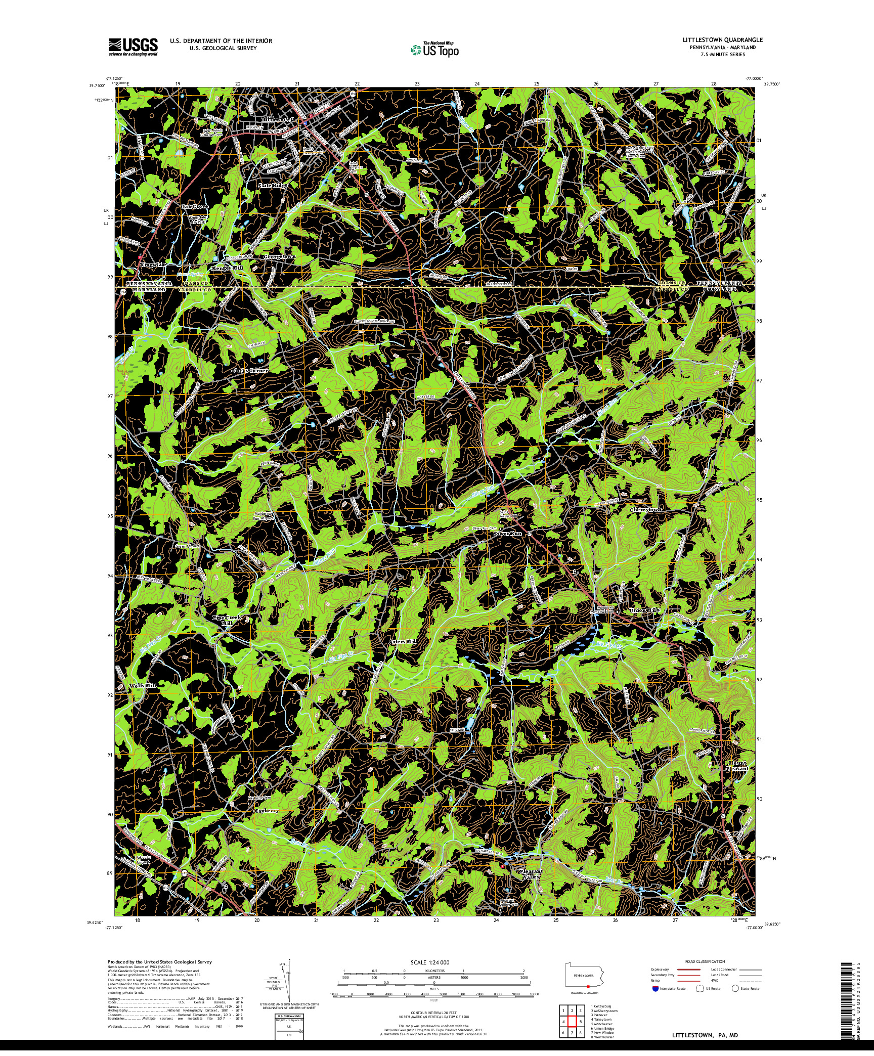 USGS US TOPO 7.5-MINUTE MAP FOR LITTLESTOWN, PA,MD 2019