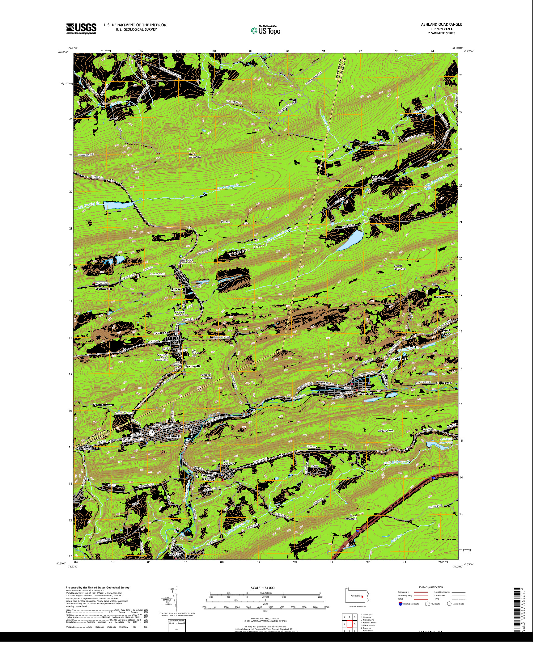 USGS US TOPO 7.5-MINUTE MAP FOR ASHLAND, PA 2019