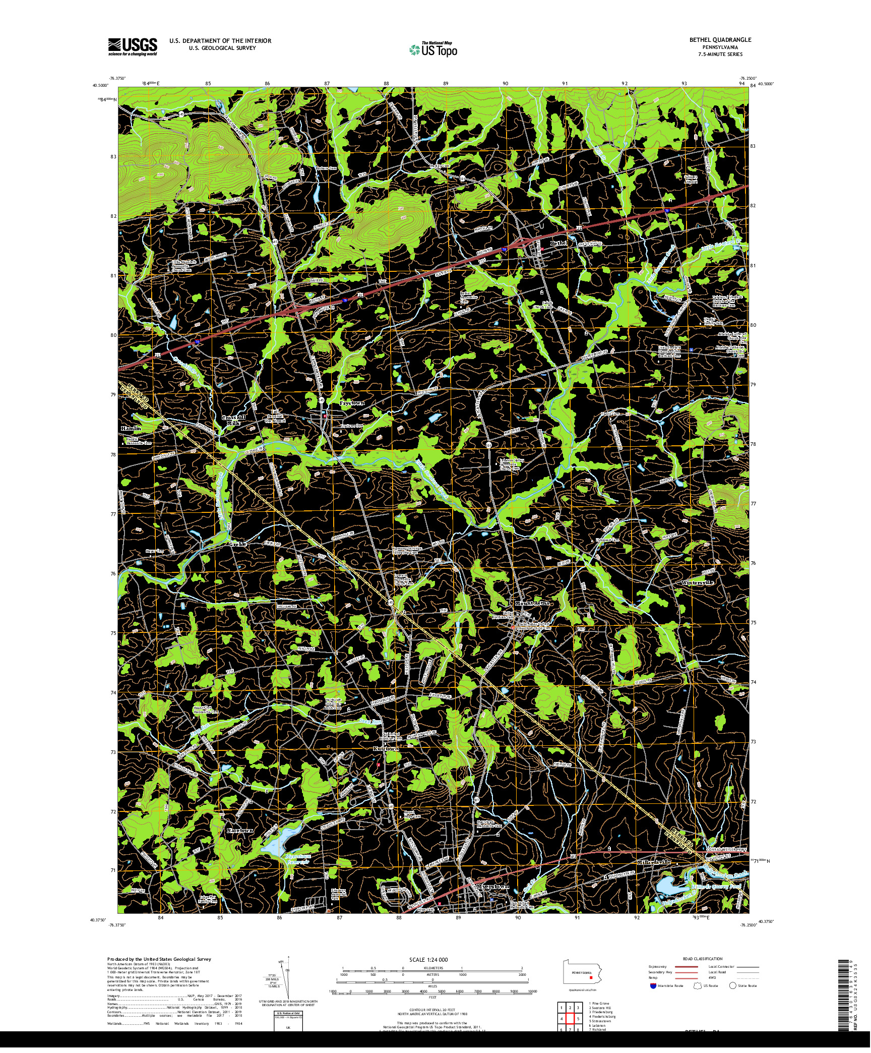 USGS US TOPO 7.5-MINUTE MAP FOR BETHEL, PA 2019