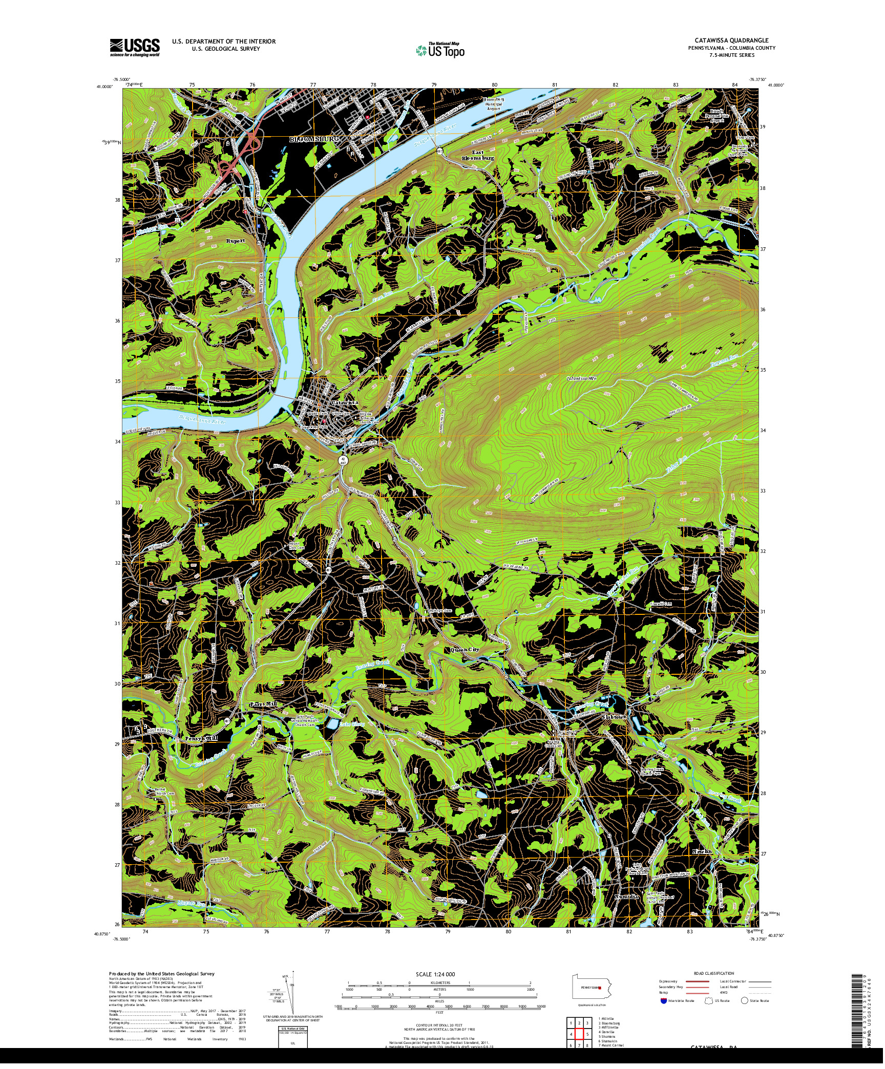 USGS US TOPO 7.5-MINUTE MAP FOR CATAWISSA, PA 2019