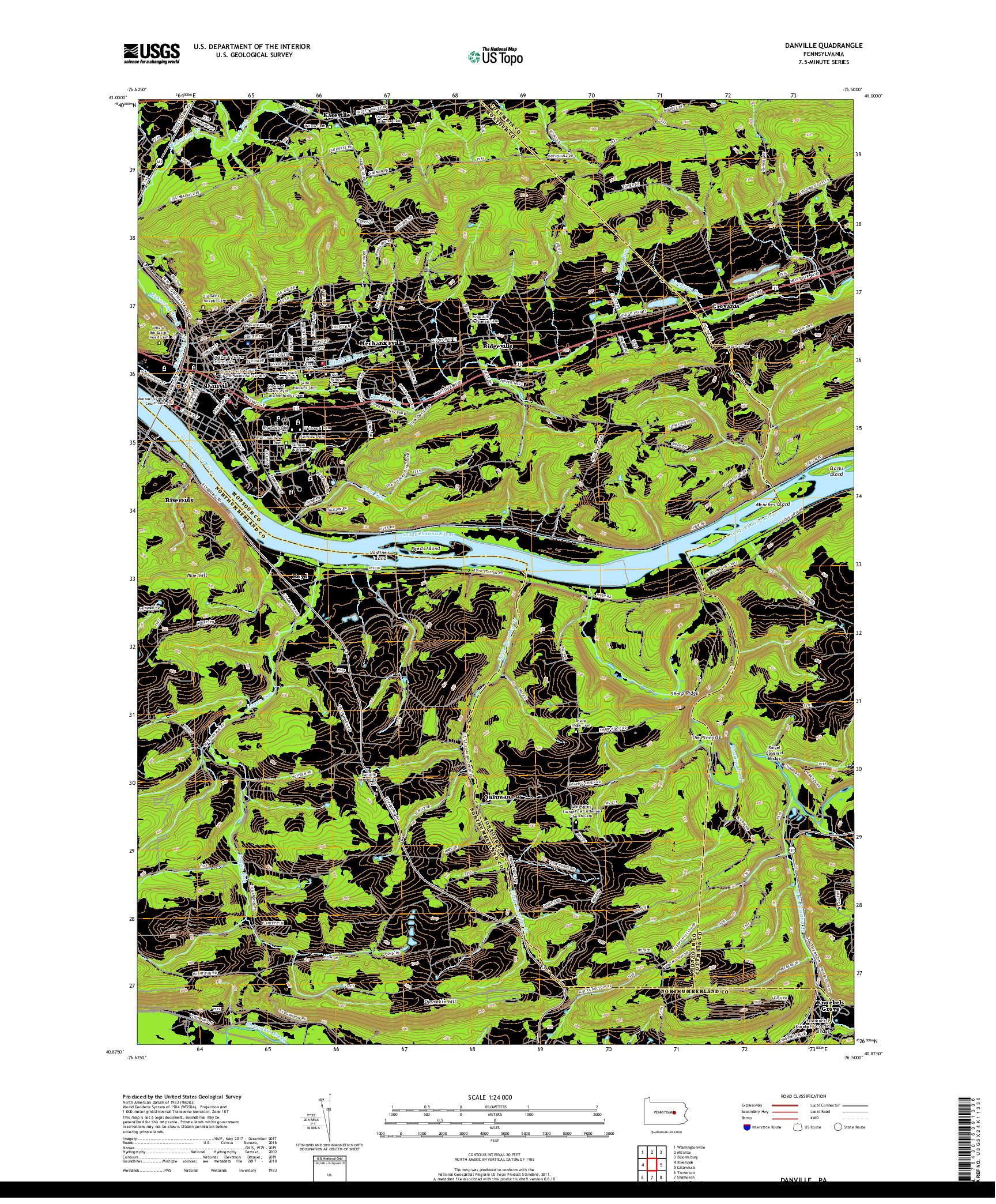 USGS US TOPO 7.5-MINUTE MAP FOR DANVILLE, PA 2019