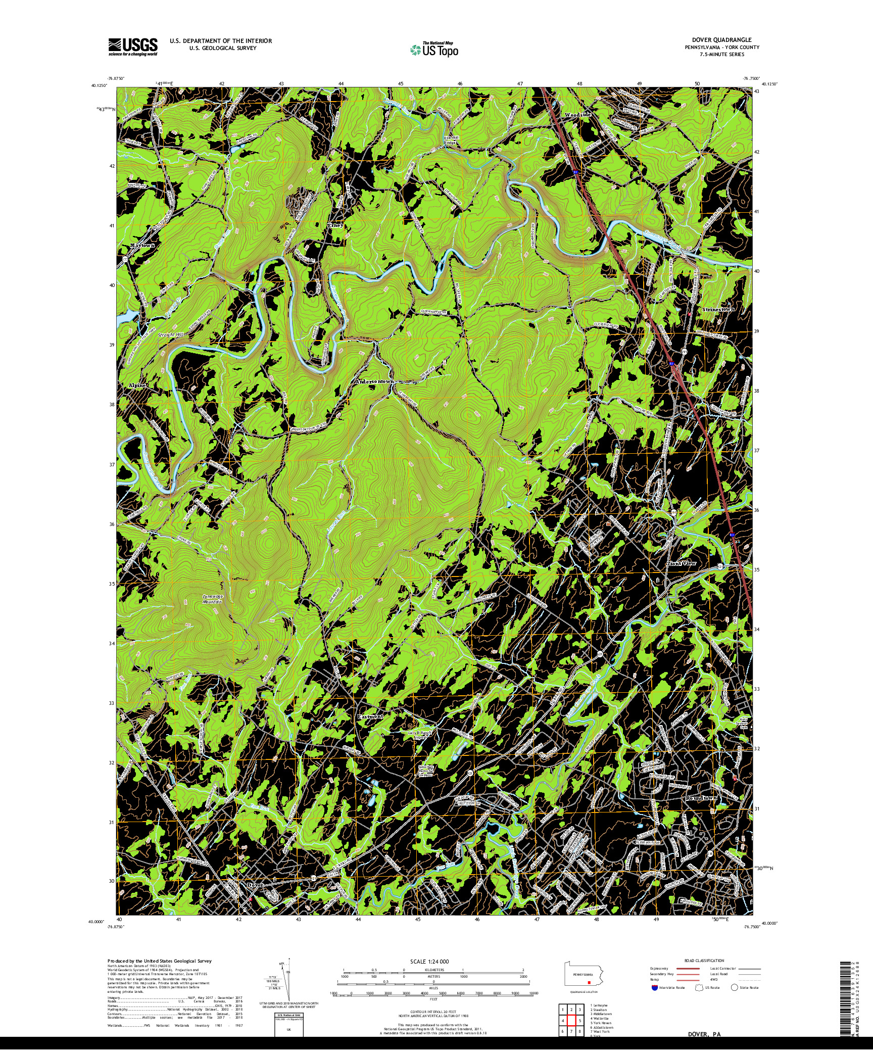 USGS US TOPO 7.5-MINUTE MAP FOR DOVER, PA 2019