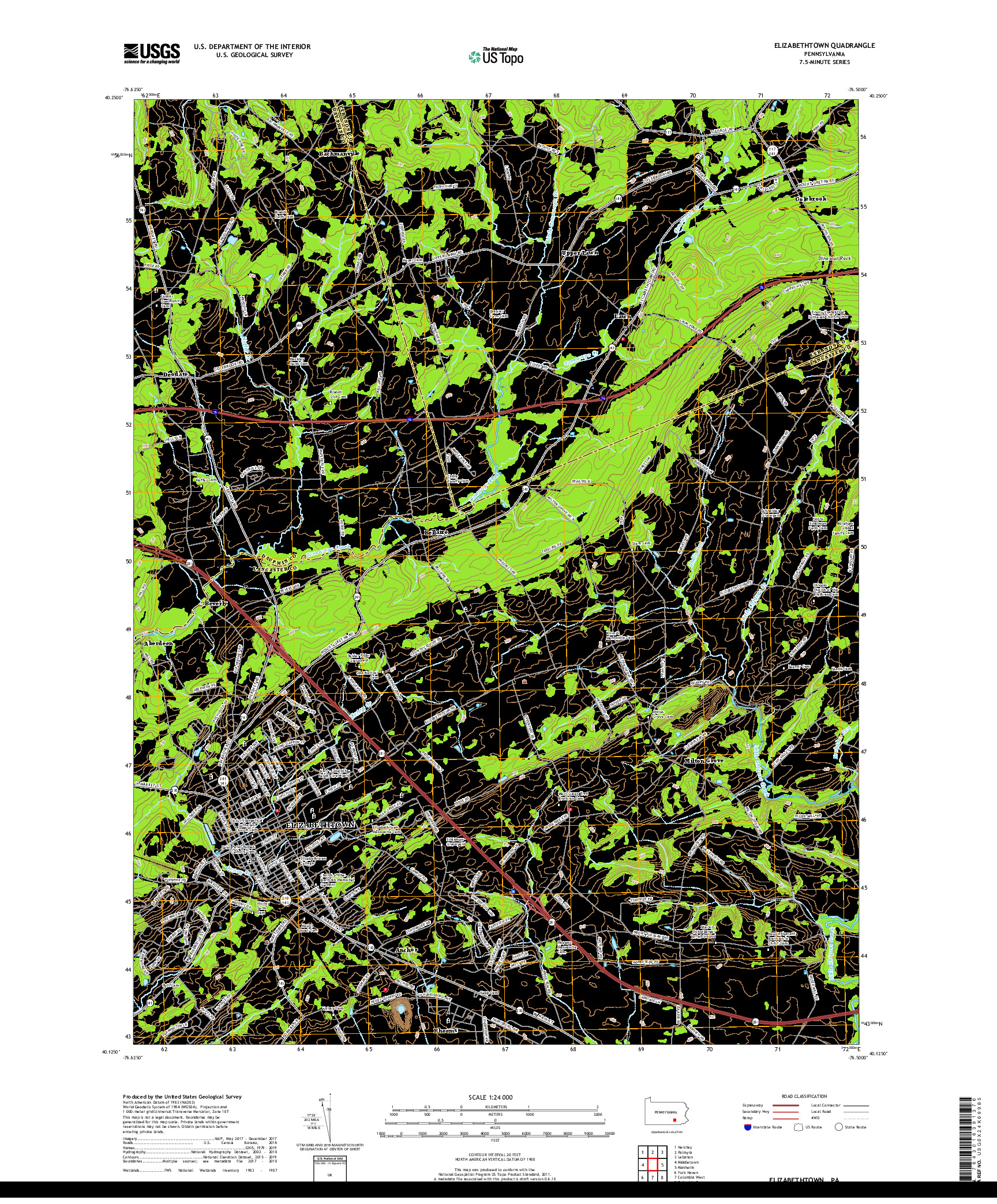 USGS US TOPO 7.5-MINUTE MAP FOR ELIZABETHTOWN, PA 2019