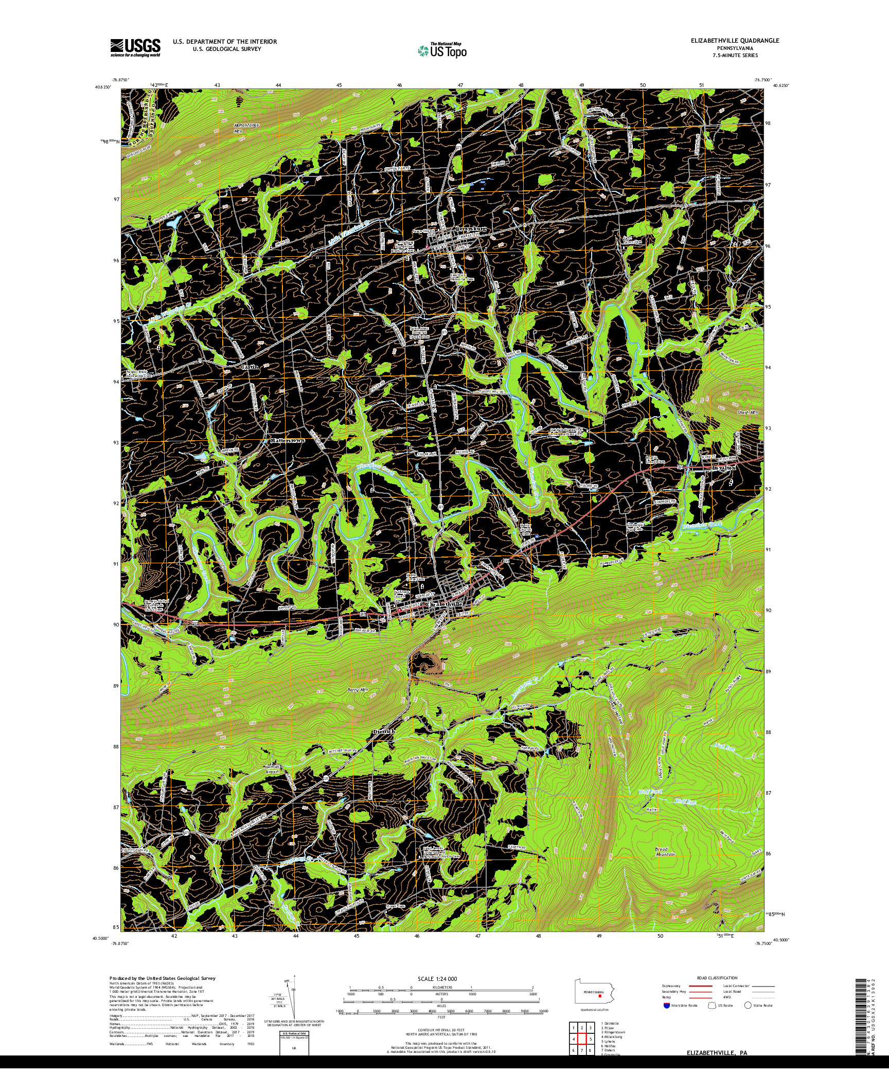 USGS US TOPO 7.5-MINUTE MAP FOR ELIZABETHVILLE, PA 2019