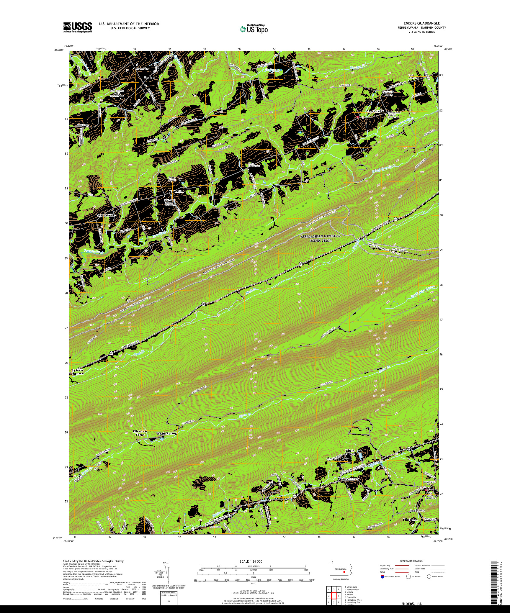 USGS US TOPO 7.5-MINUTE MAP FOR ENDERS, PA 2019