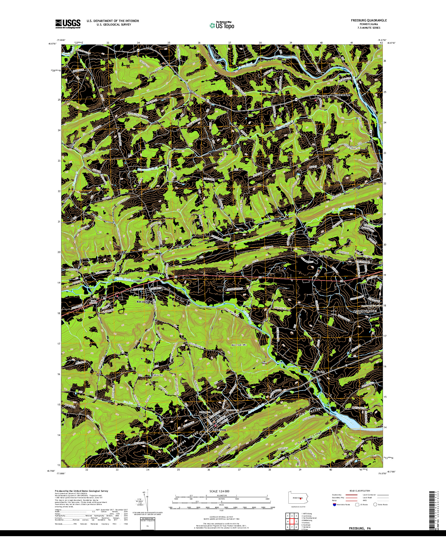 USGS US TOPO 7.5-MINUTE MAP FOR FREEBURG, PA 2019