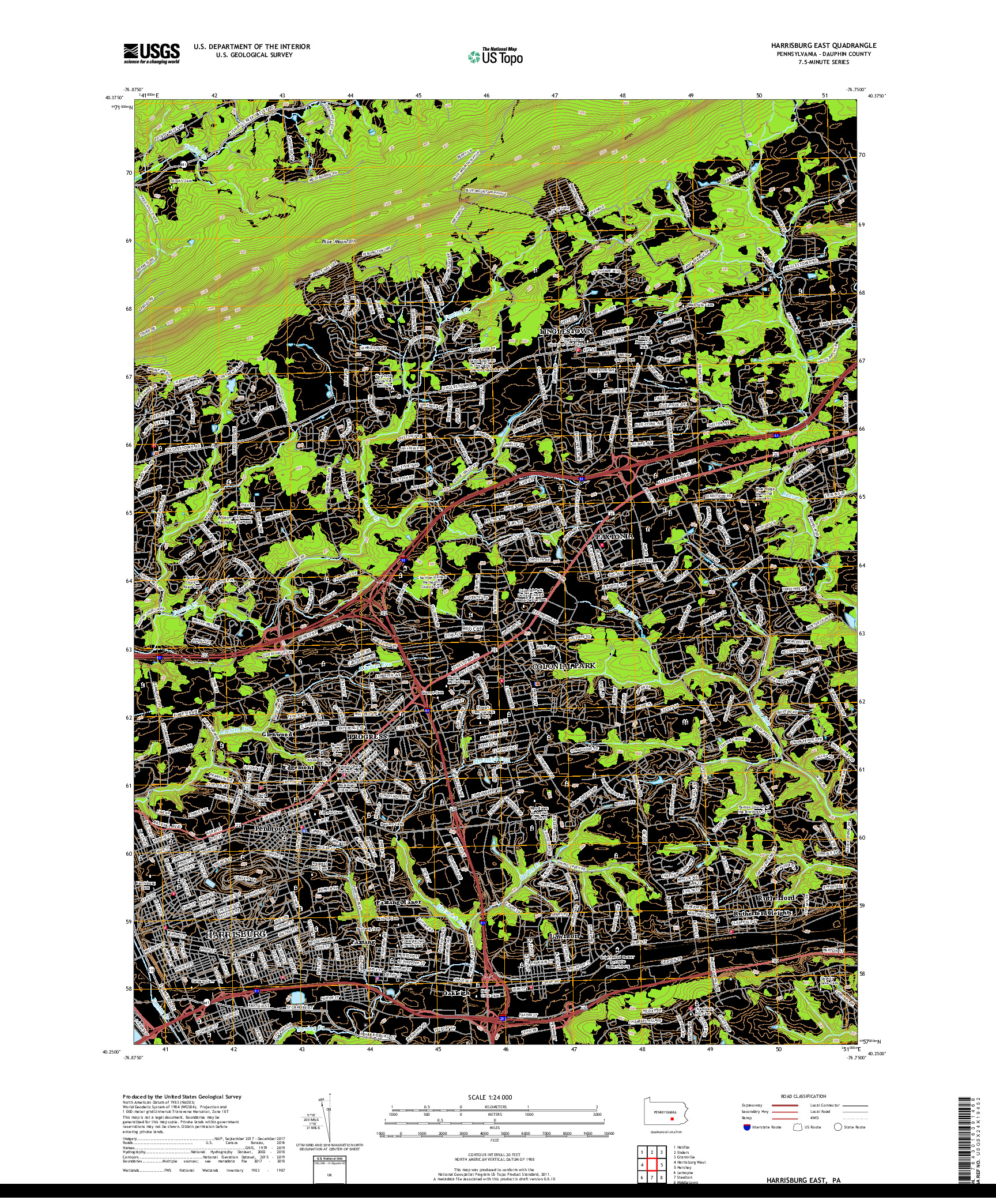 USGS US TOPO 7.5-MINUTE MAP FOR HARRISBURG EAST, PA 2019