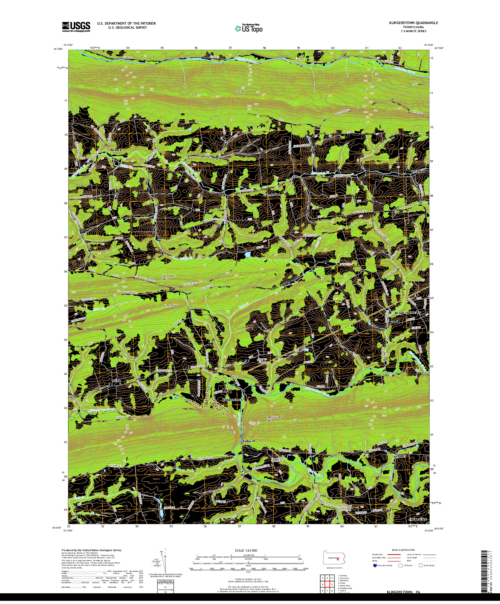 USGS US TOPO 7.5-MINUTE MAP FOR KLINGERSTOWN, PA 2019