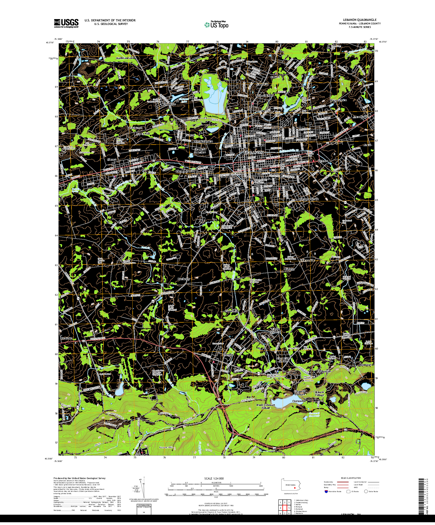 USGS US TOPO 7.5-MINUTE MAP FOR LEBANON, PA 2019