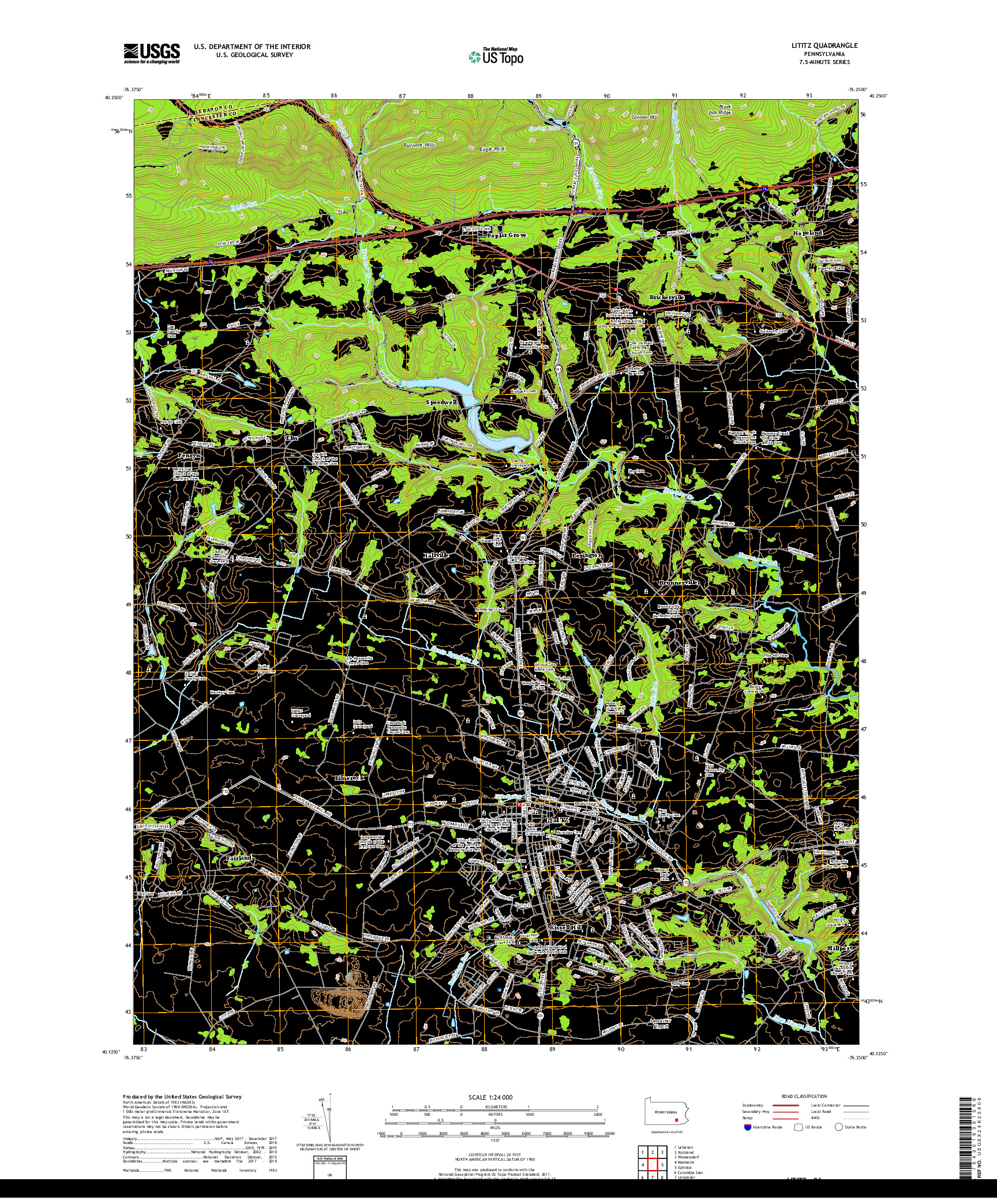 USGS US TOPO 7.5-MINUTE MAP FOR LITITZ, PA 2019