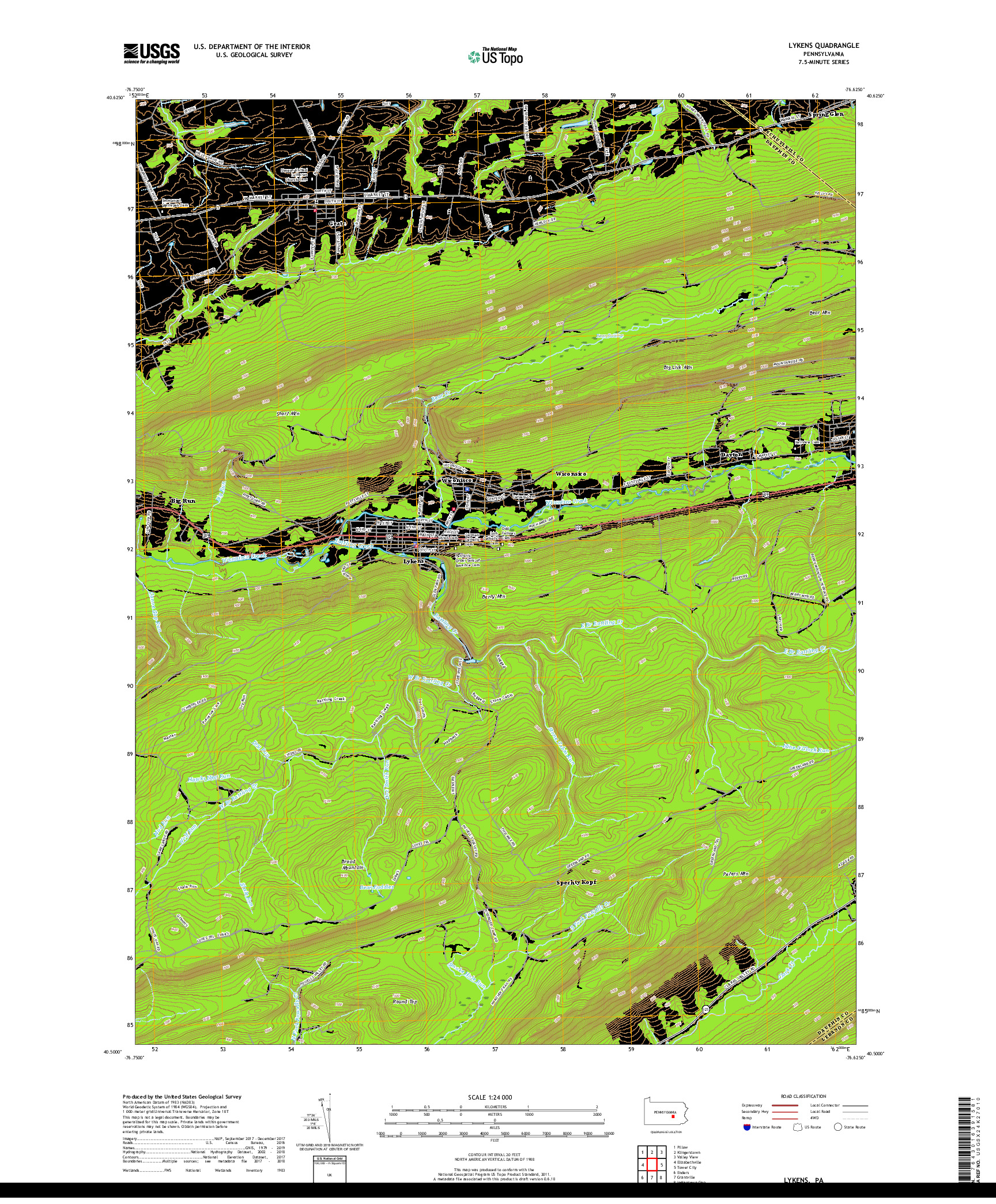 USGS US TOPO 7.5-MINUTE MAP FOR LYKENS, PA 2019