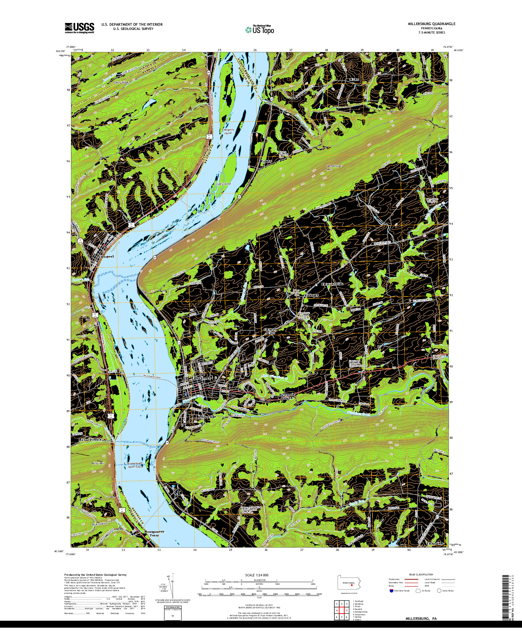 USGS US TOPO 7.5-MINUTE MAP FOR MILLERSBURG, PA 2019