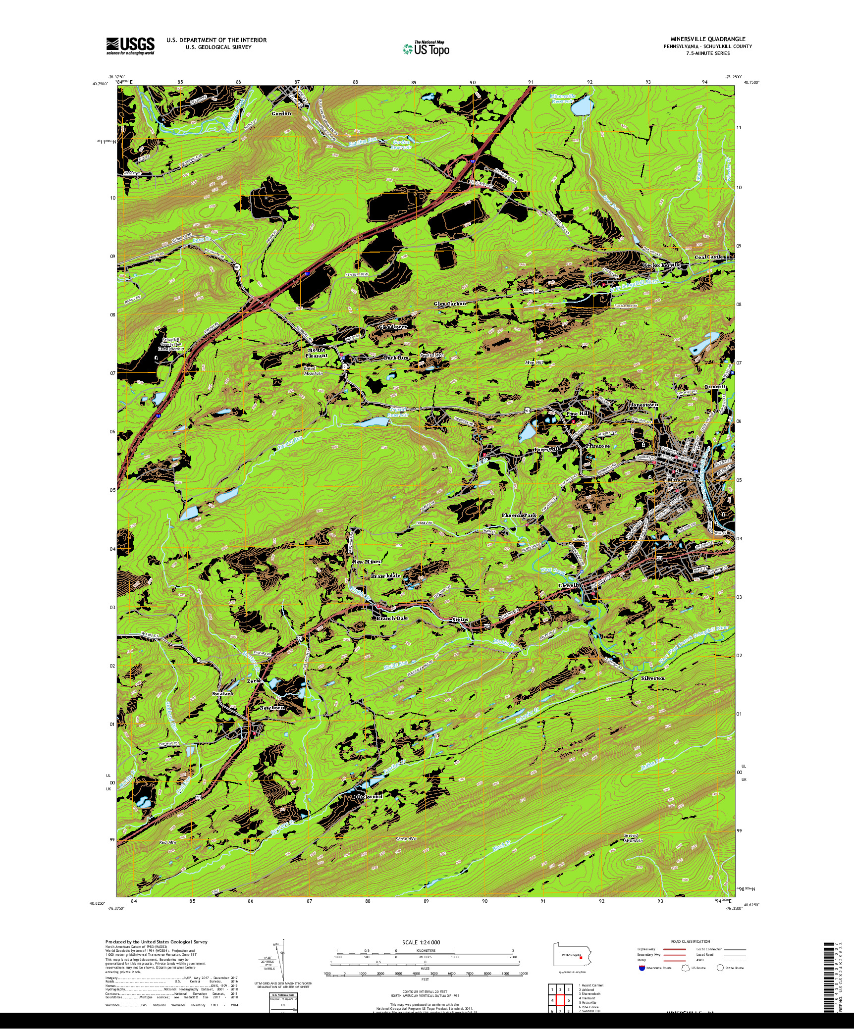 USGS US TOPO 7.5-MINUTE MAP FOR MINERSVILLE, PA 2019