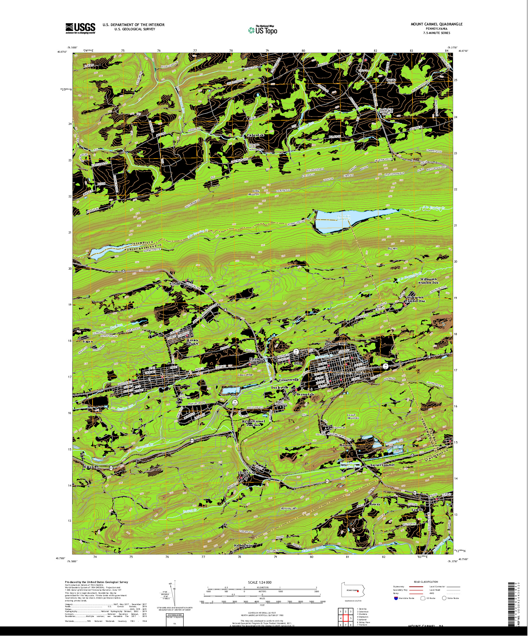 USGS US TOPO 7.5-MINUTE MAP FOR MOUNT CARMEL, PA 2019