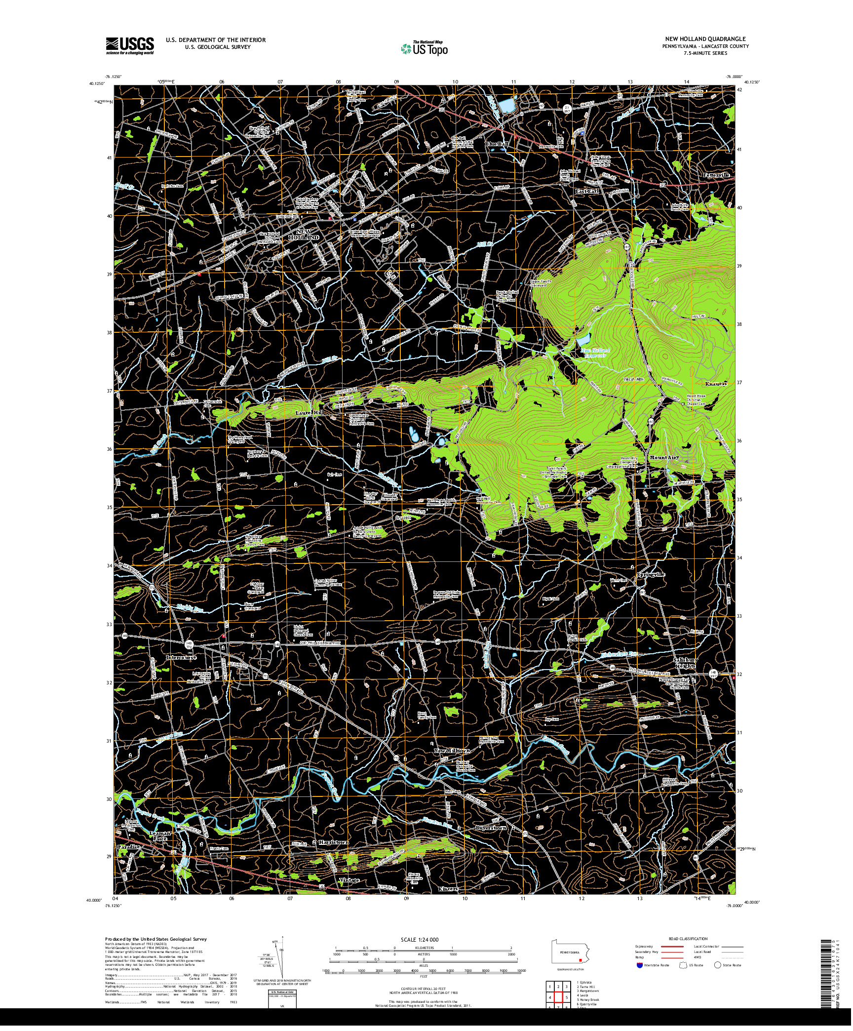 USGS US TOPO 7.5-MINUTE MAP FOR NEW HOLLAND, PA 2019