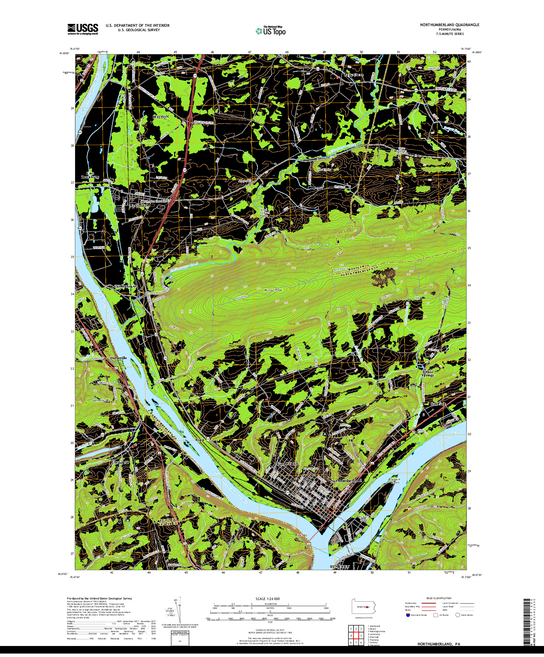 USGS US TOPO 7.5-MINUTE MAP FOR NORTHUMBERLAND, PA 2019