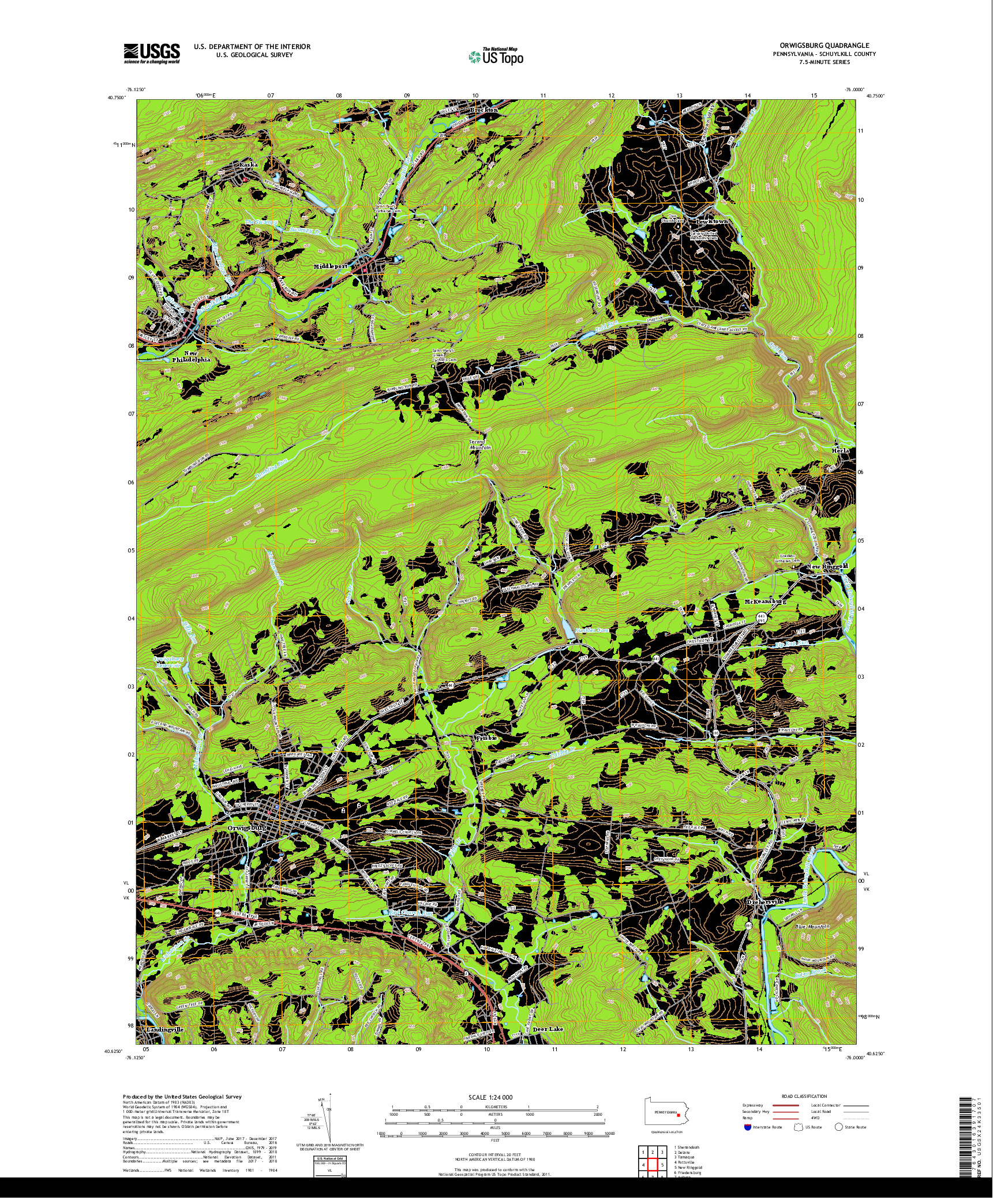 USGS US TOPO 7.5-MINUTE MAP FOR ORWIGSBURG, PA 2019