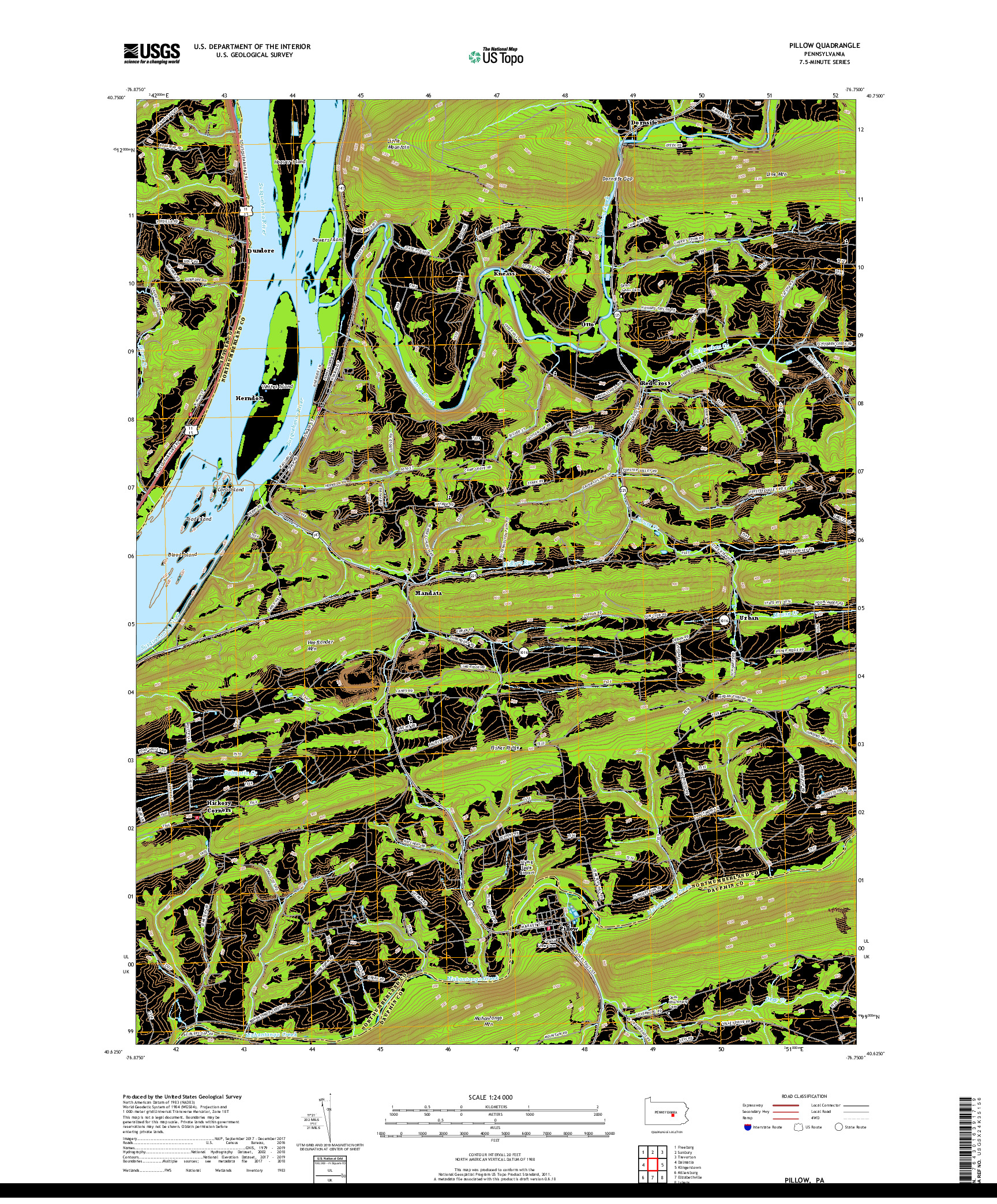 USGS US TOPO 7.5-MINUTE MAP FOR PILLOW, PA 2019