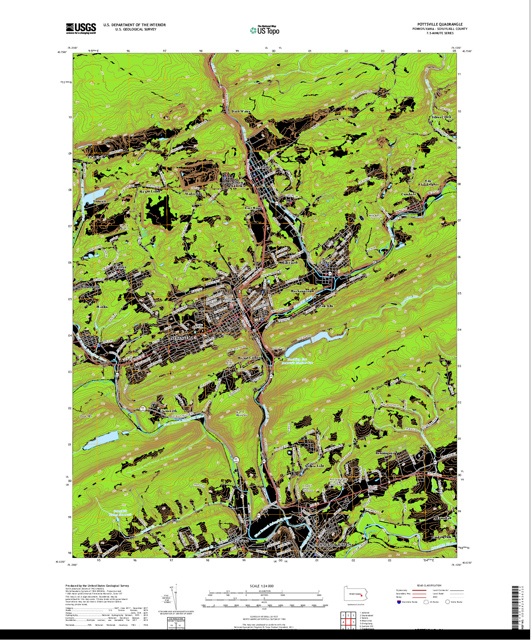 USGS US TOPO 7.5-MINUTE MAP FOR POTTSVILLE, PA 2019