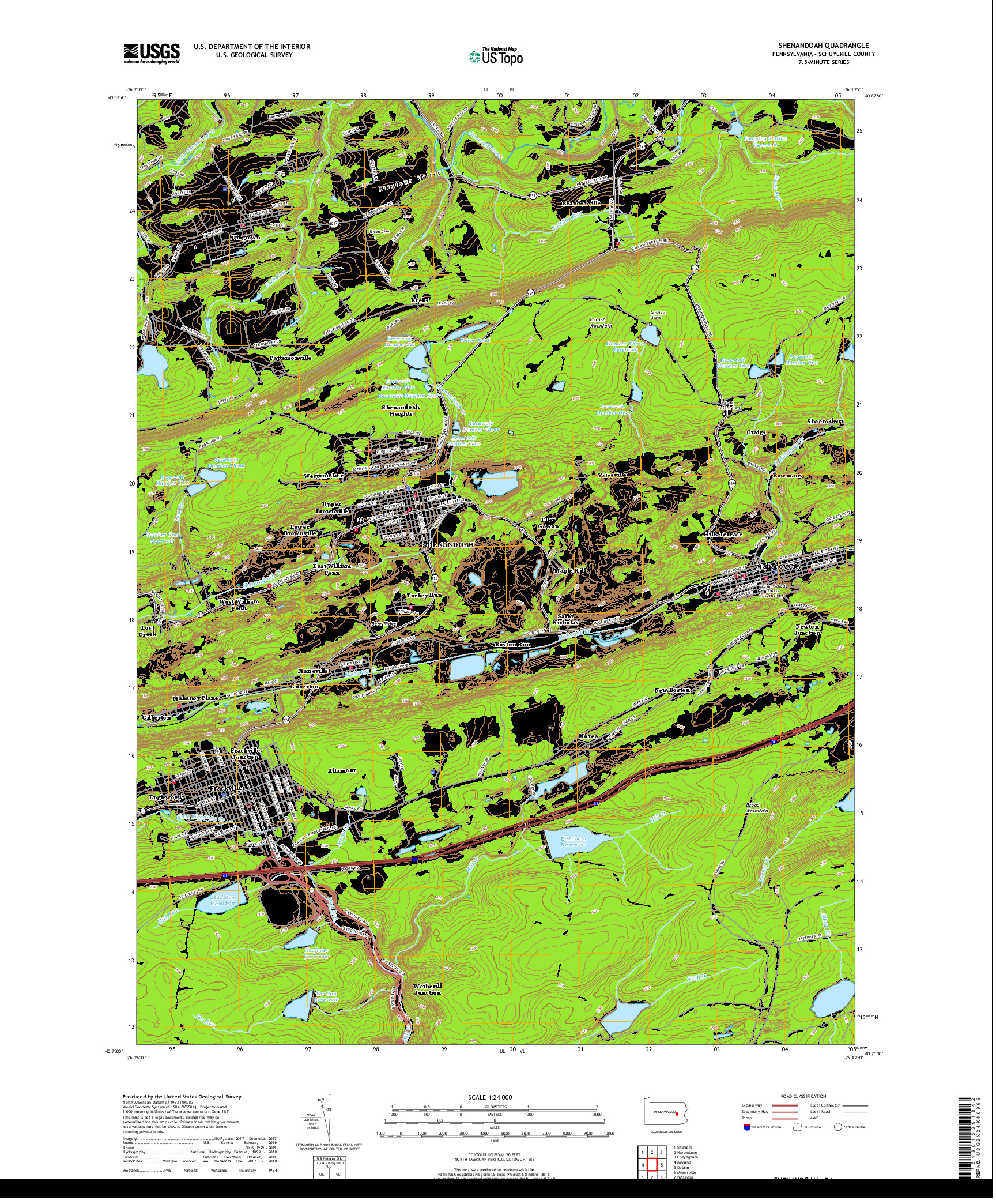 USGS US TOPO 7.5-MINUTE MAP FOR SHENANDOAH, PA 2019