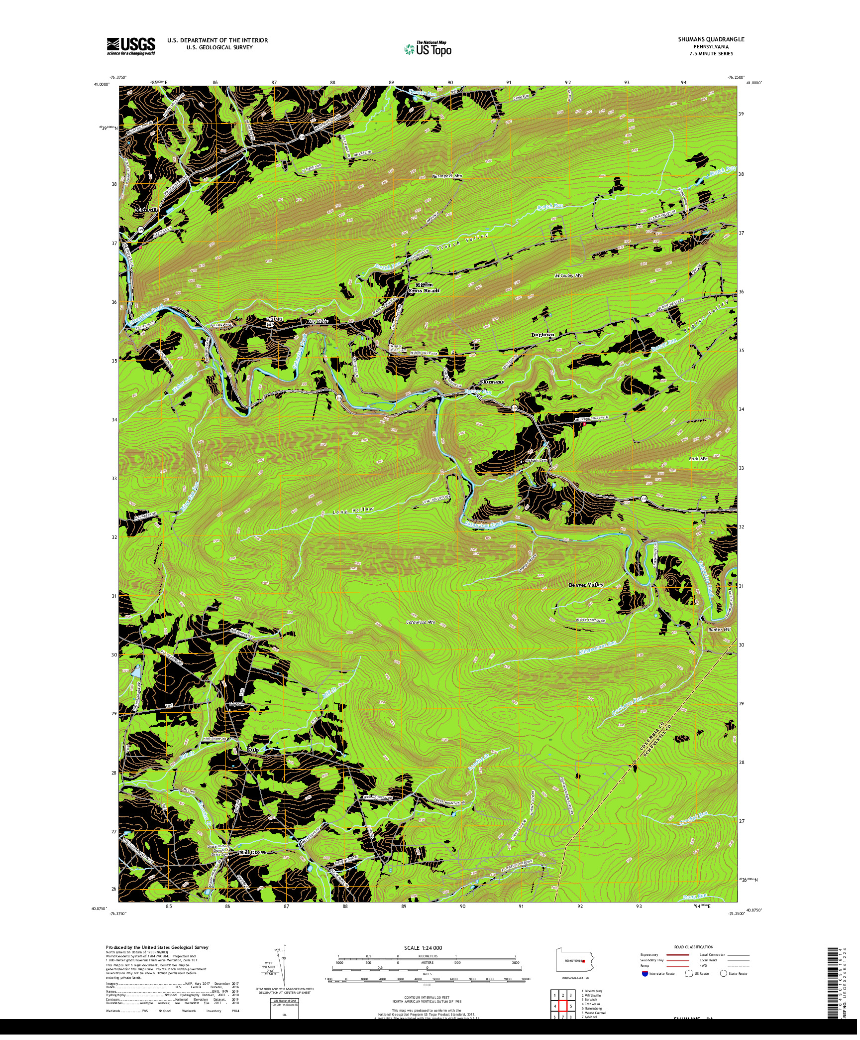 USGS US TOPO 7.5-MINUTE MAP FOR SHUMANS, PA 2019