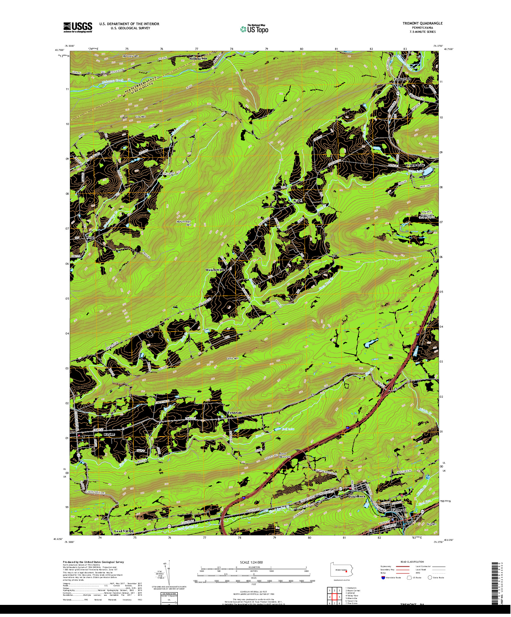 USGS US TOPO 7.5-MINUTE MAP FOR TREMONT, PA 2019