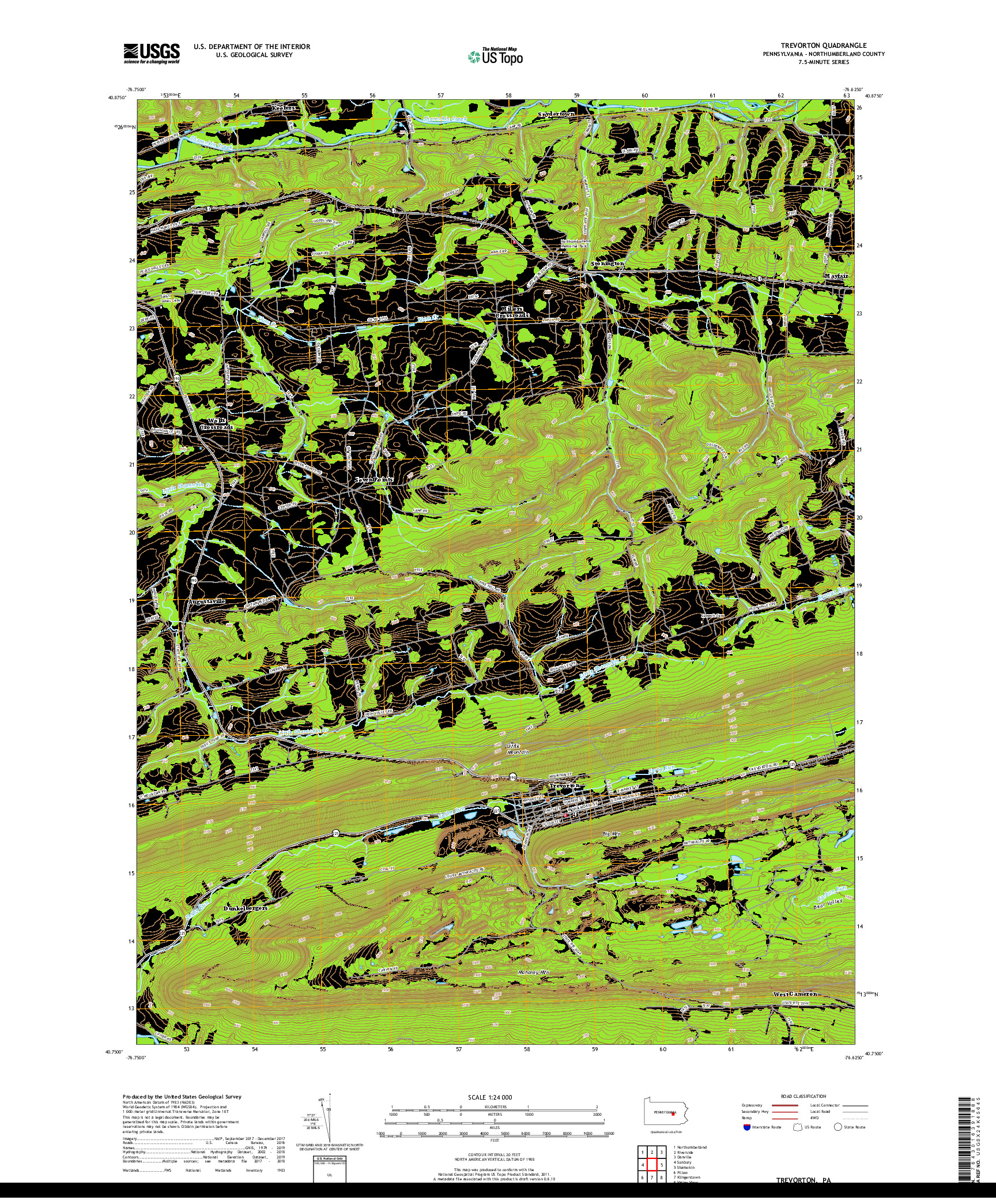 USGS US TOPO 7.5-MINUTE MAP FOR TREVORTON, PA 2019