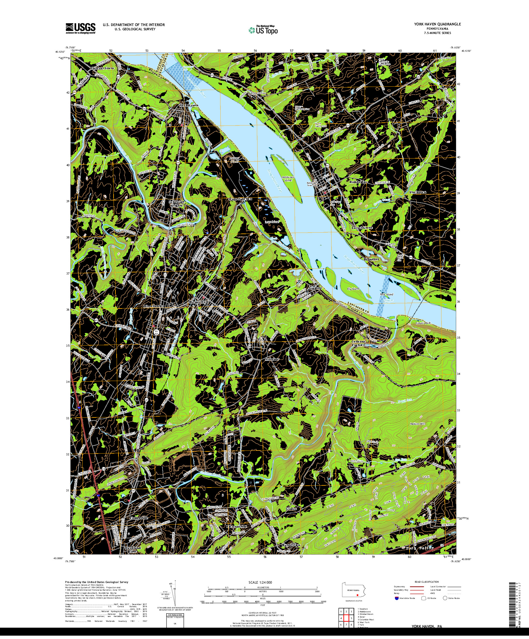 USGS US TOPO 7.5-MINUTE MAP FOR YORK HAVEN, PA 2019