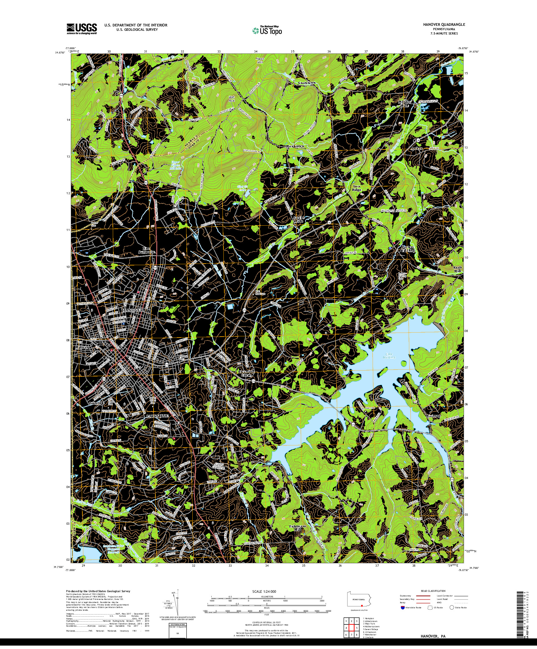 USGS US TOPO 7.5-MINUTE MAP FOR HANOVER, PA 2019