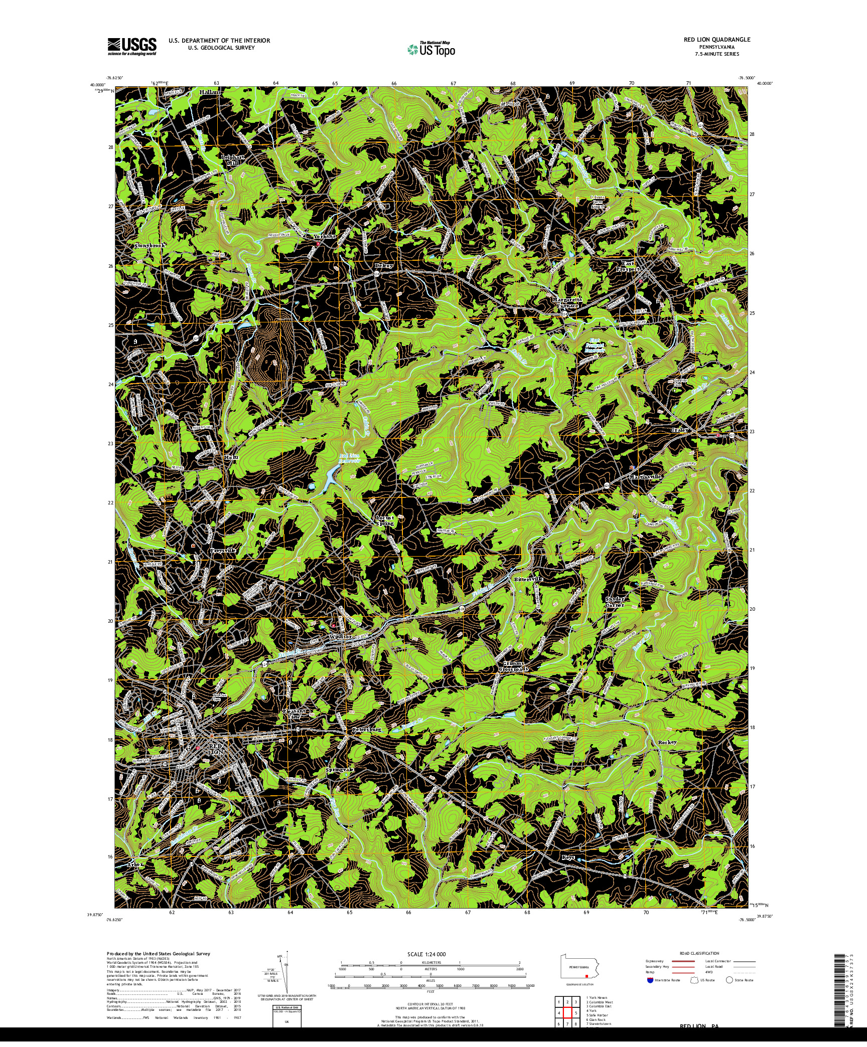 USGS US TOPO 7.5-MINUTE MAP FOR RED LION, PA 2019