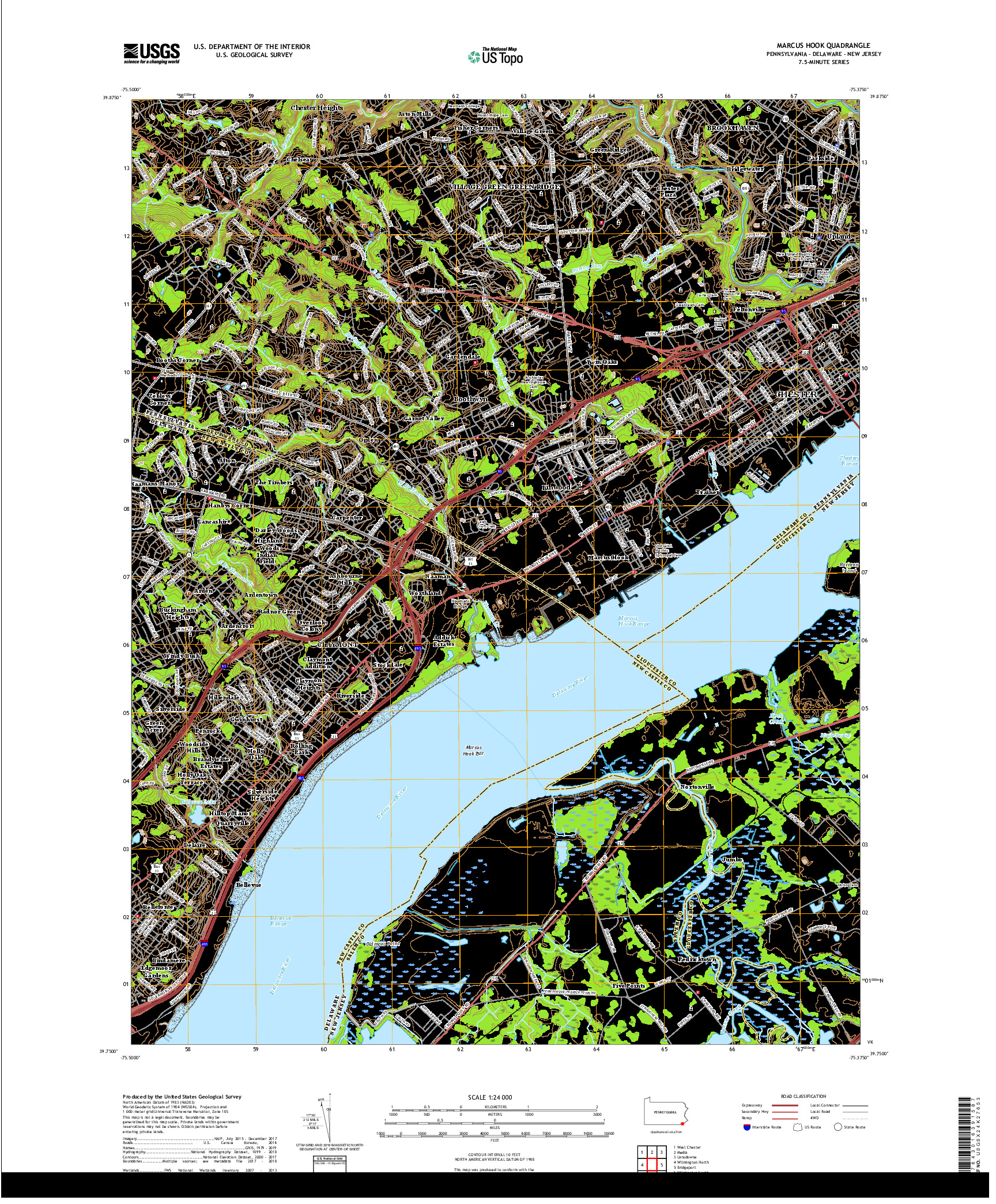 USGS US TOPO 7.5-MINUTE MAP FOR MARCUS HOOK, PA,DE,NJ 2019