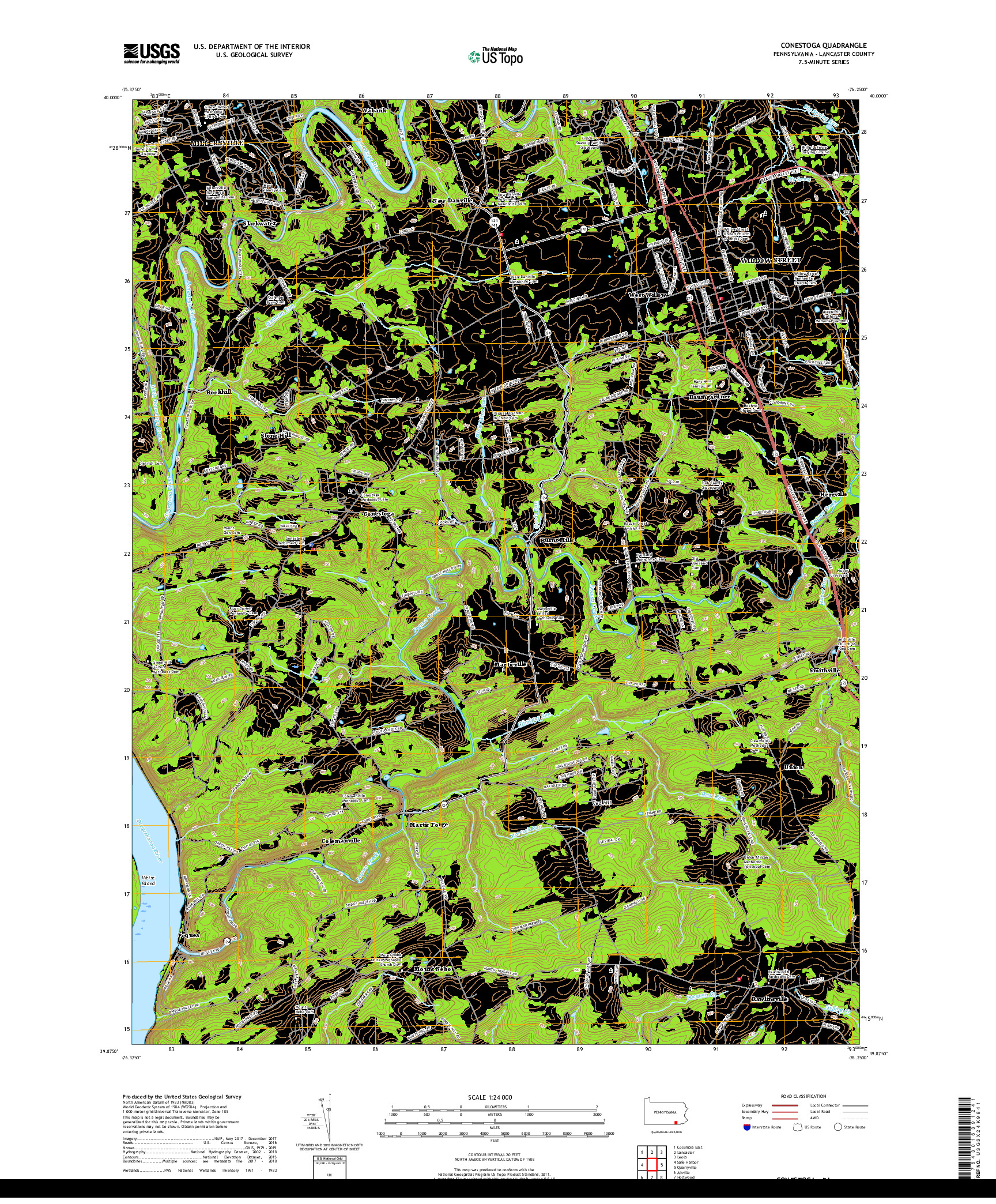 USGS US TOPO 7.5-MINUTE MAP FOR CONESTOGA, PA 2019