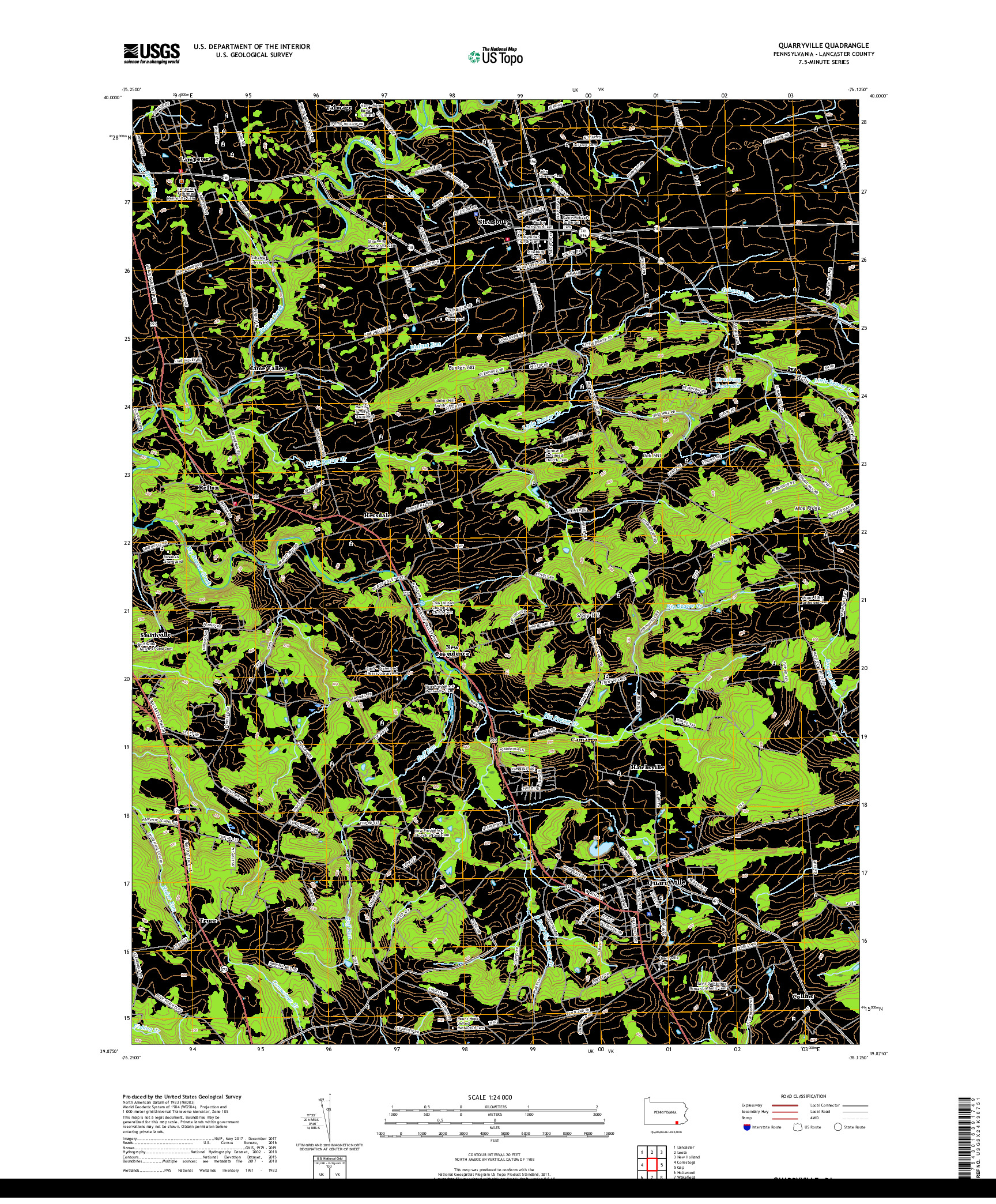 USGS US TOPO 7.5-MINUTE MAP FOR QUARRYVILLE, PA 2019