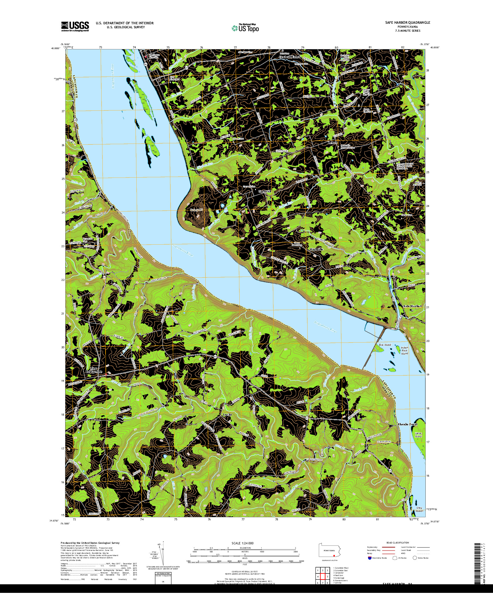 USGS US TOPO 7.5-MINUTE MAP FOR SAFE HARBOR, PA 2019