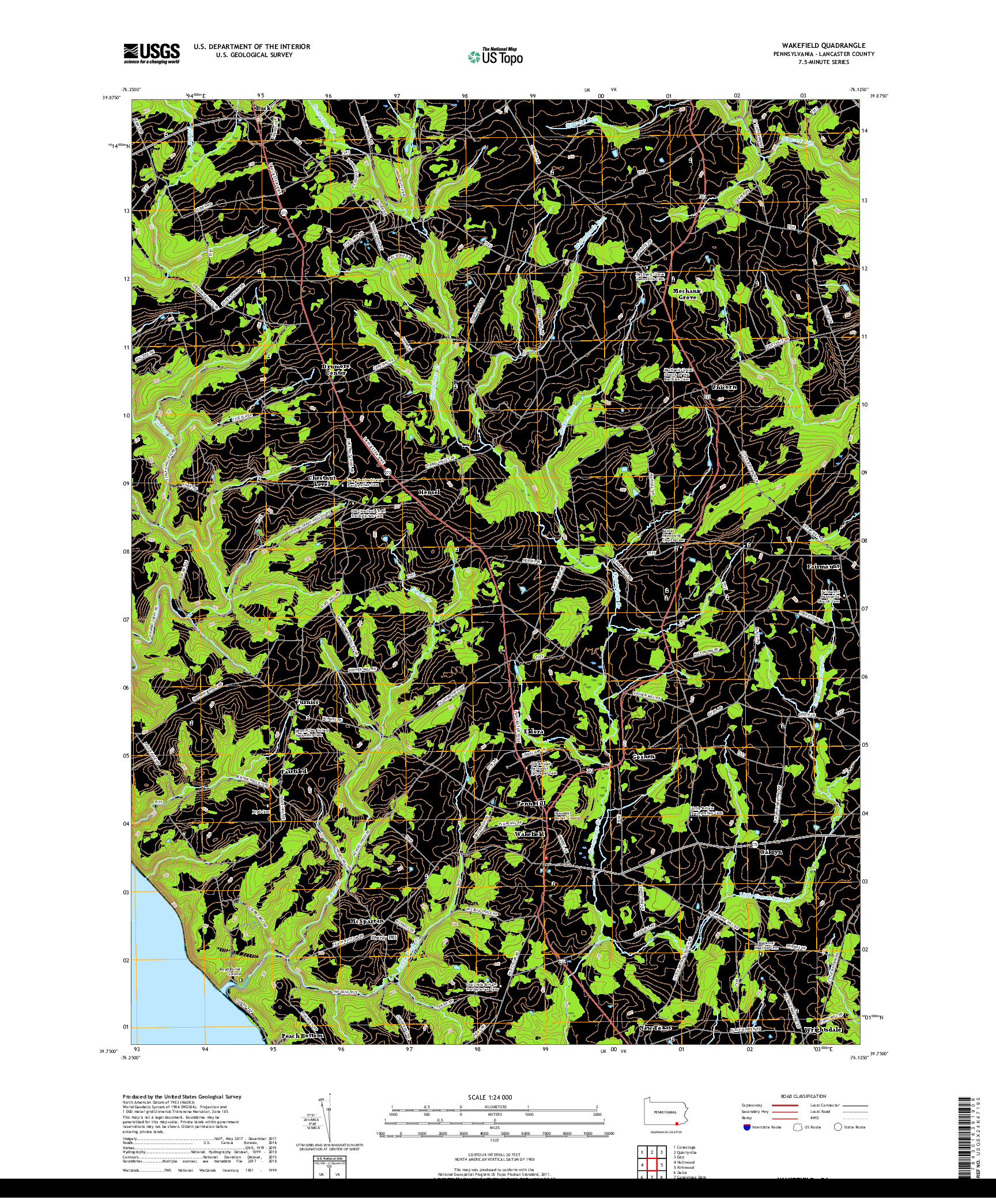 USGS US TOPO 7.5-MINUTE MAP FOR WAKEFIELD, PA 2019