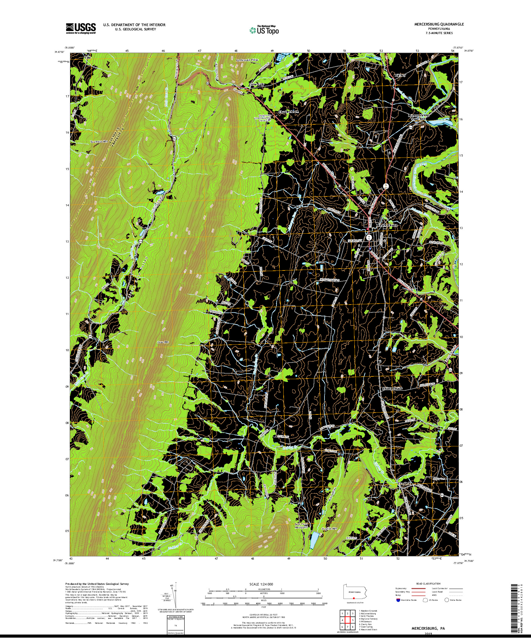 USGS US TOPO 7.5-MINUTE MAP FOR MERCERSBURG, PA 2019