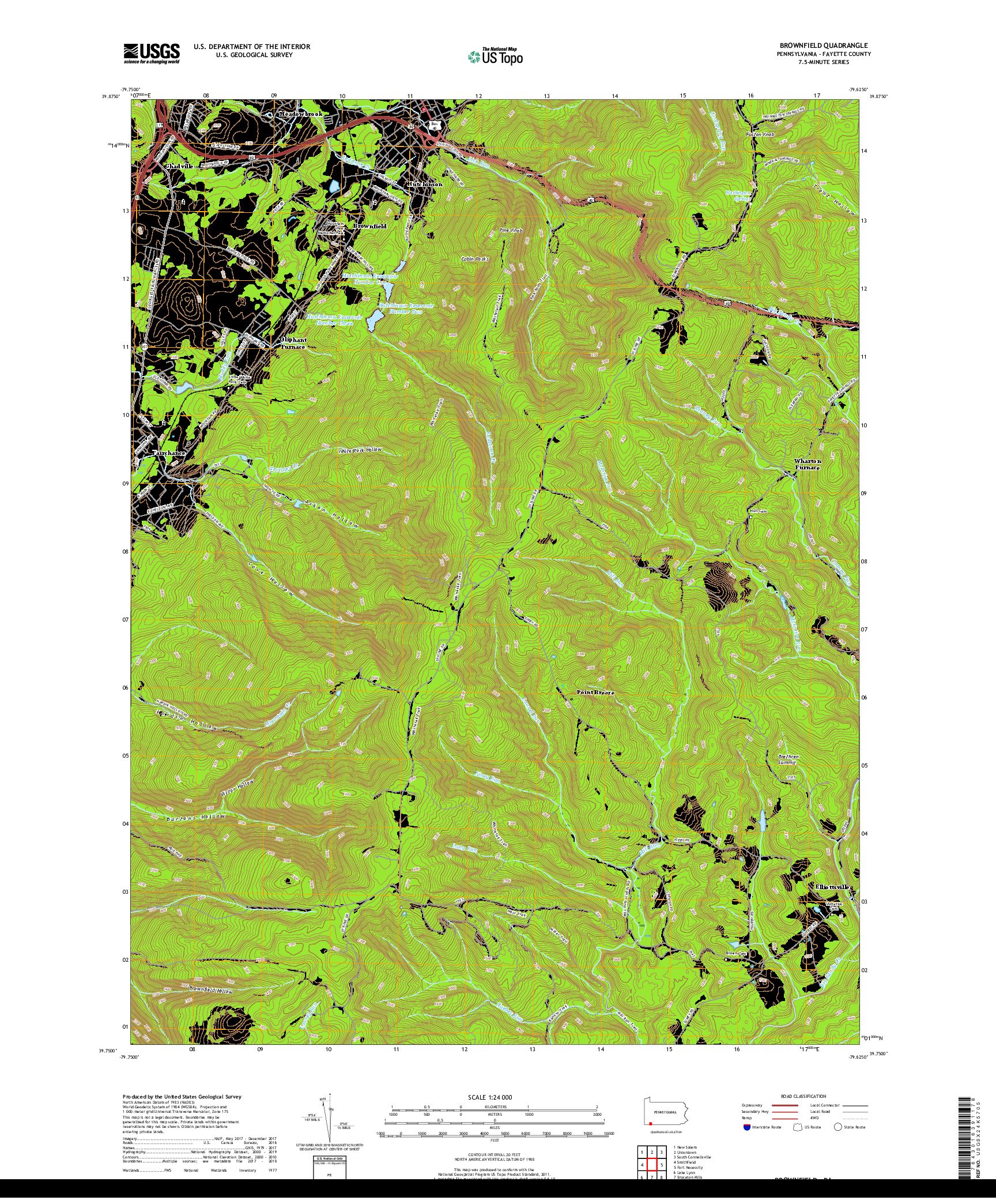 USGS US TOPO 7.5-MINUTE MAP FOR BROWNFIELD, PA 2019