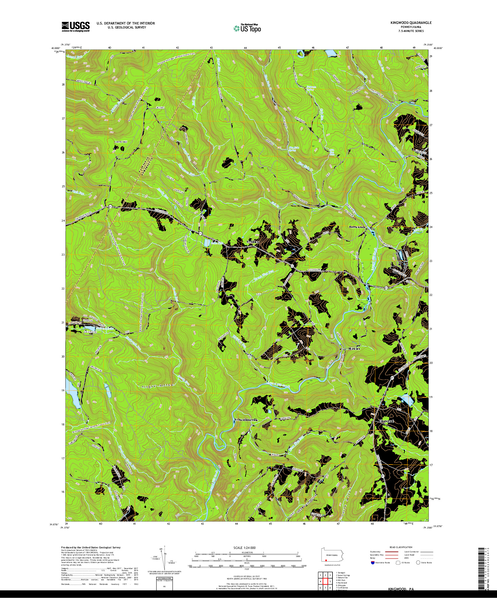 USGS US TOPO 7.5-MINUTE MAP FOR KINGWOOD, PA 2019