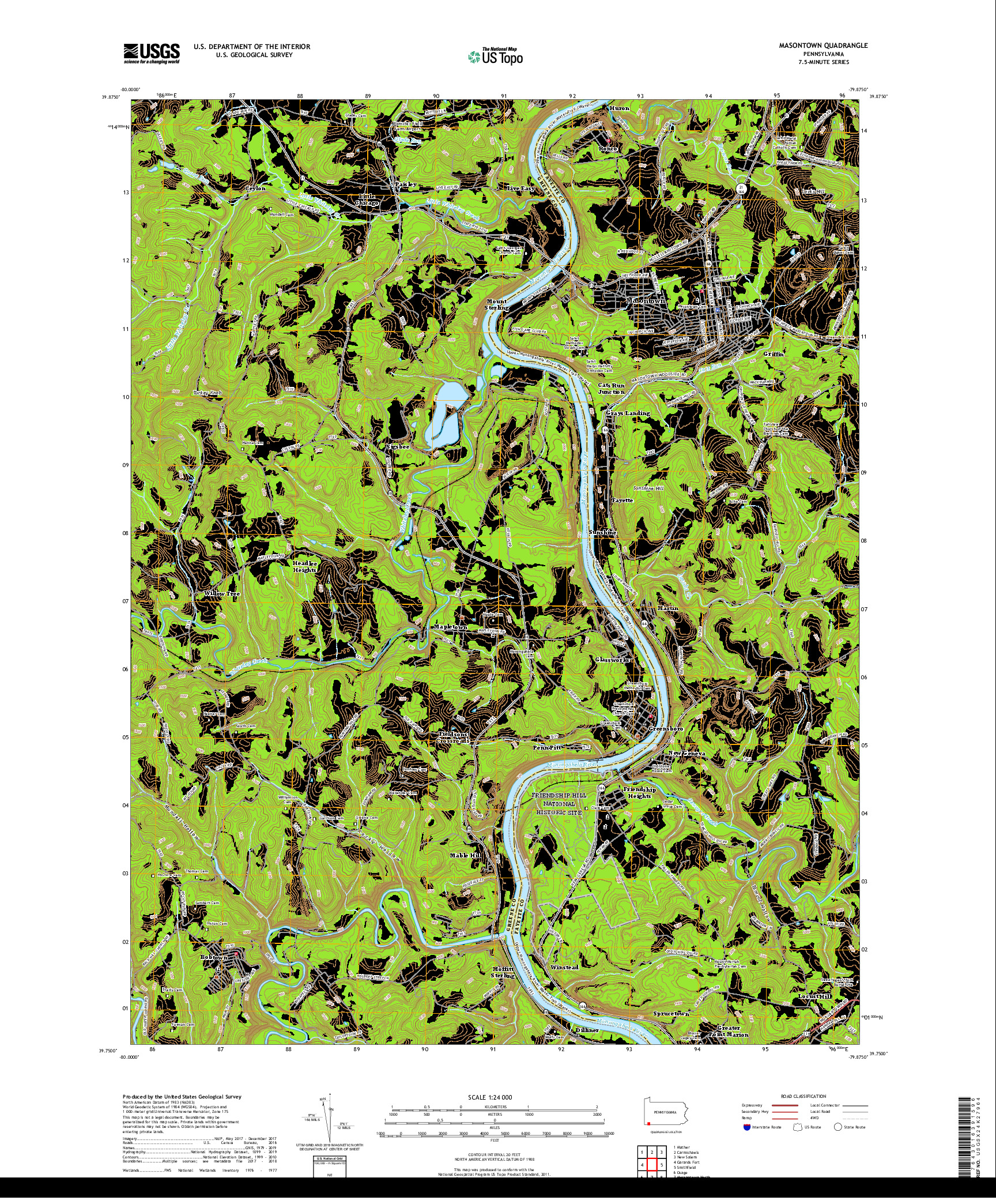 USGS US TOPO 7.5-MINUTE MAP FOR MASONTOWN, PA 2019