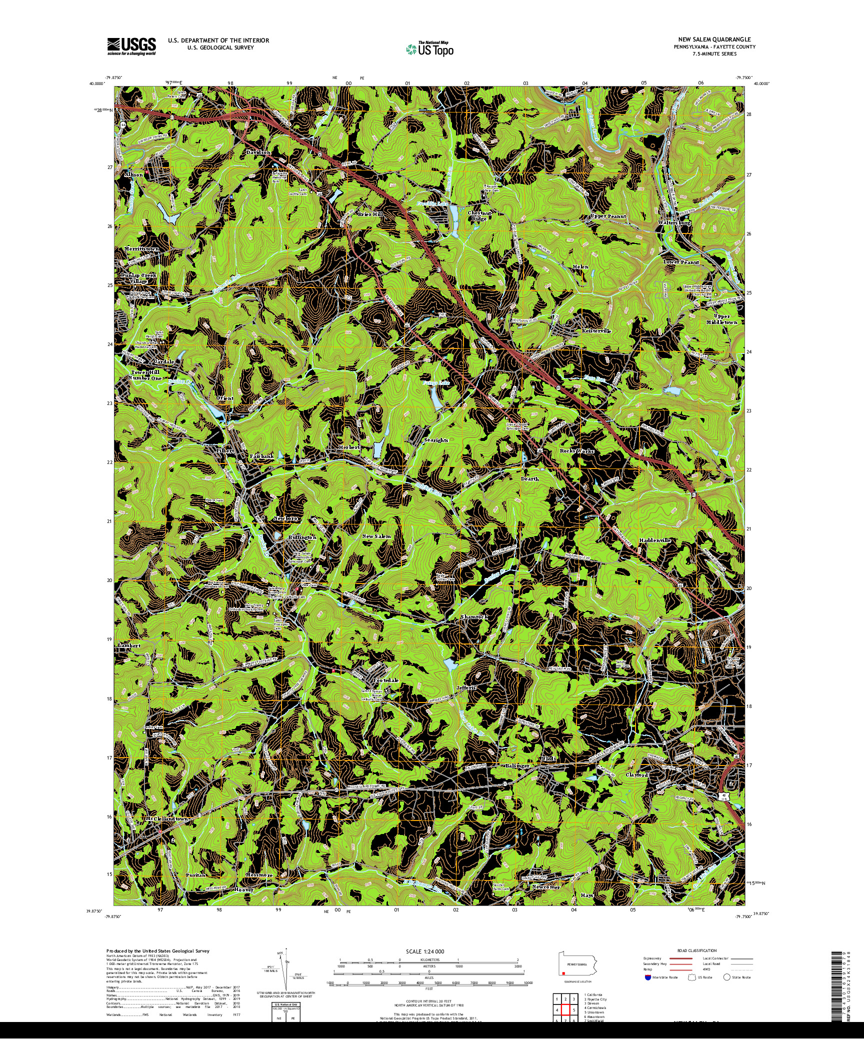 USGS US TOPO 7.5-MINUTE MAP FOR NEW SALEM, PA 2019