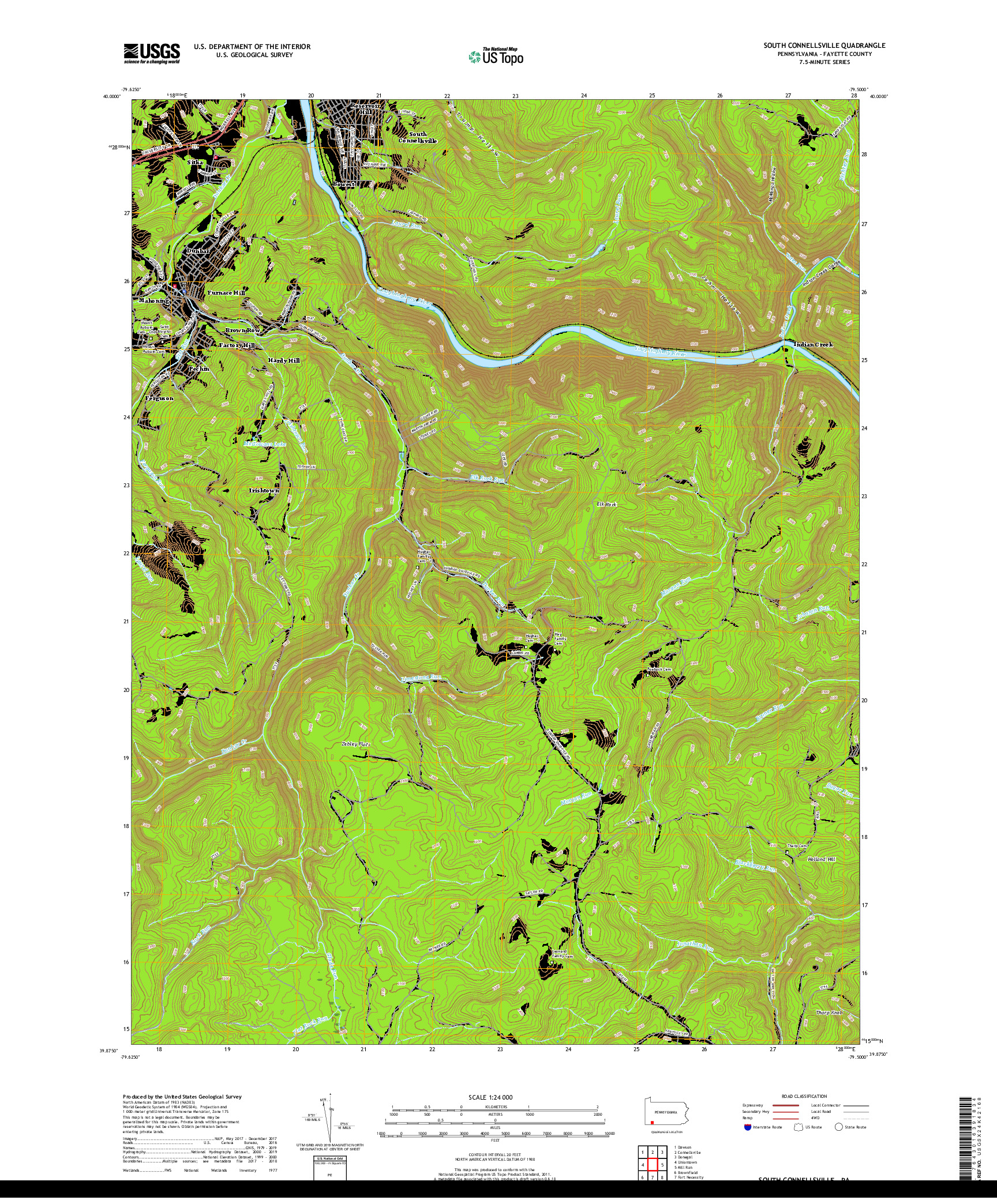 USGS US TOPO 7.5-MINUTE MAP FOR SOUTH CONNELLSVILLE, PA 2019