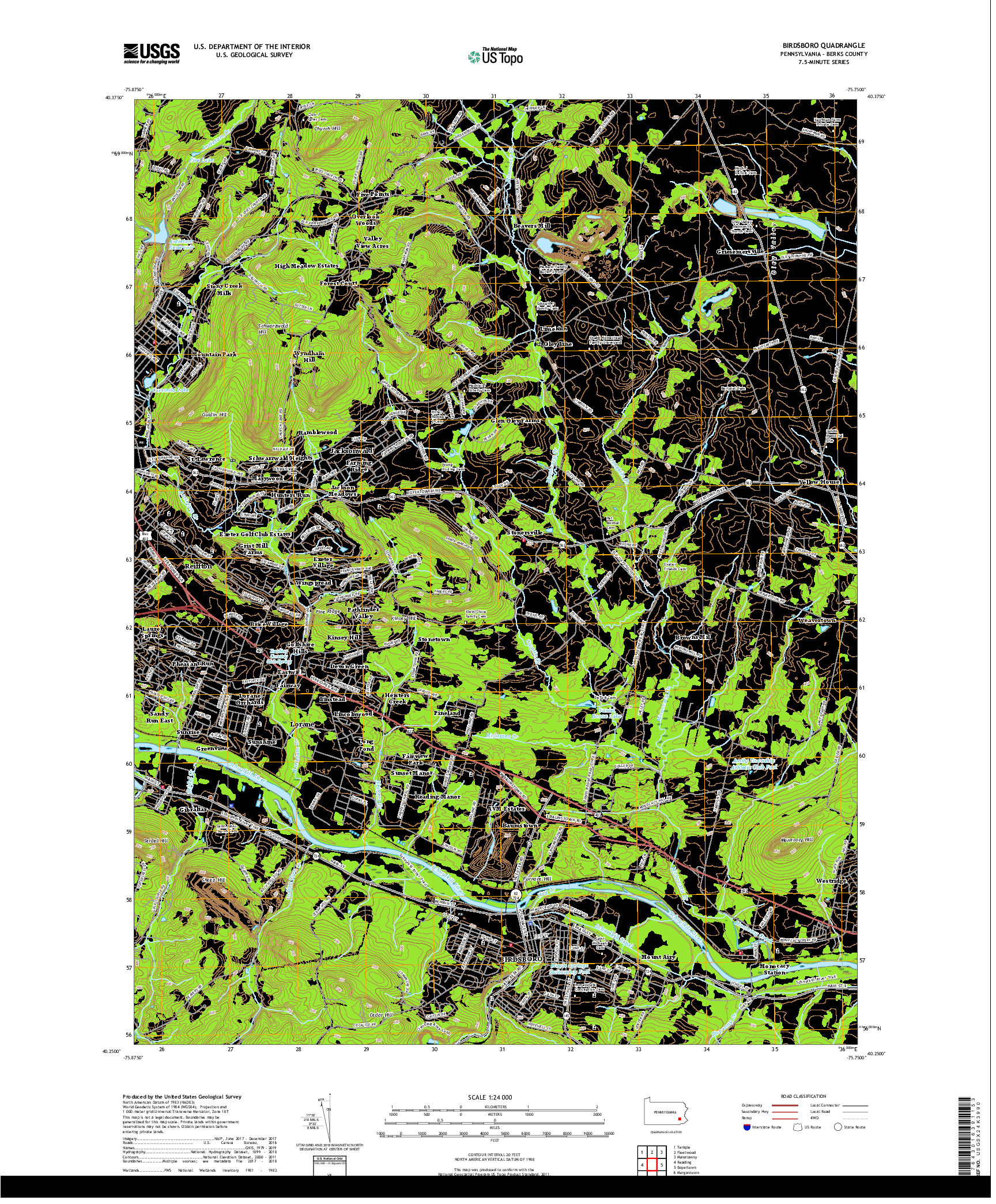 USGS US TOPO 7.5-MINUTE MAP FOR BIRDSBORO, PA 2019