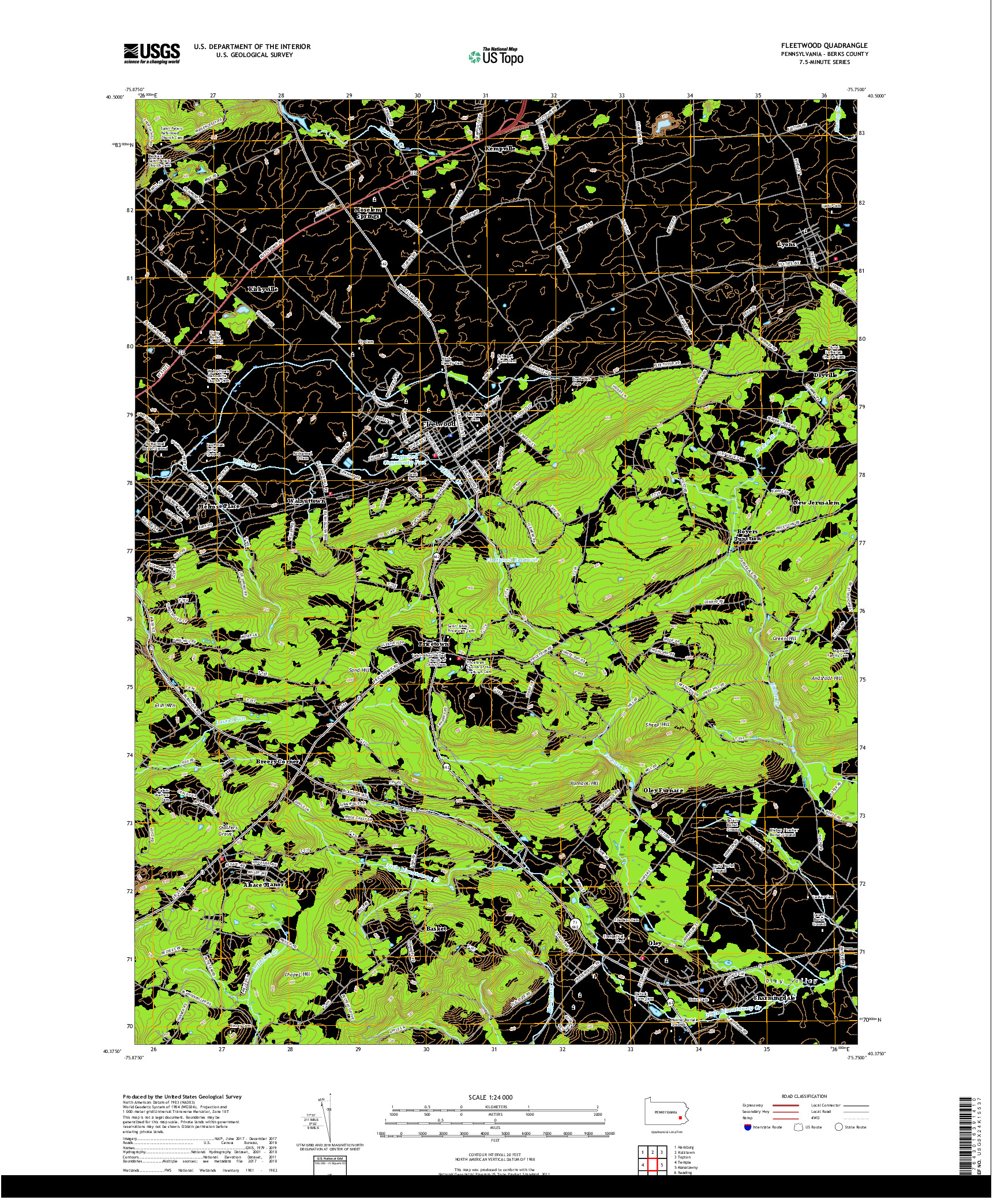 USGS US TOPO 7.5-MINUTE MAP FOR FLEETWOOD, PA 2019
